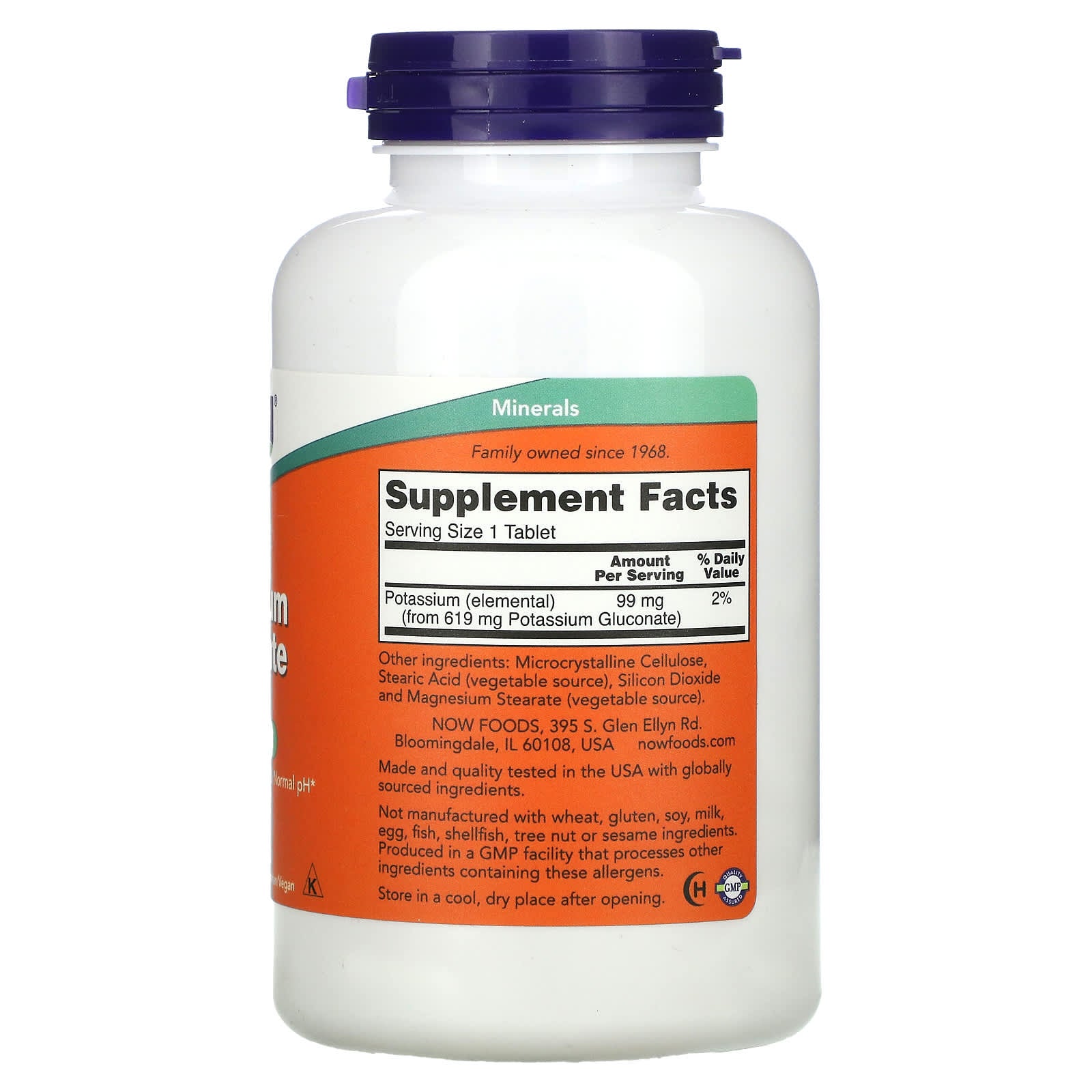 Now Foods, POTASSIUM GLUCONATE 99mg, 250 Tablets UPC 733739014627 | HiLife Vitamins
