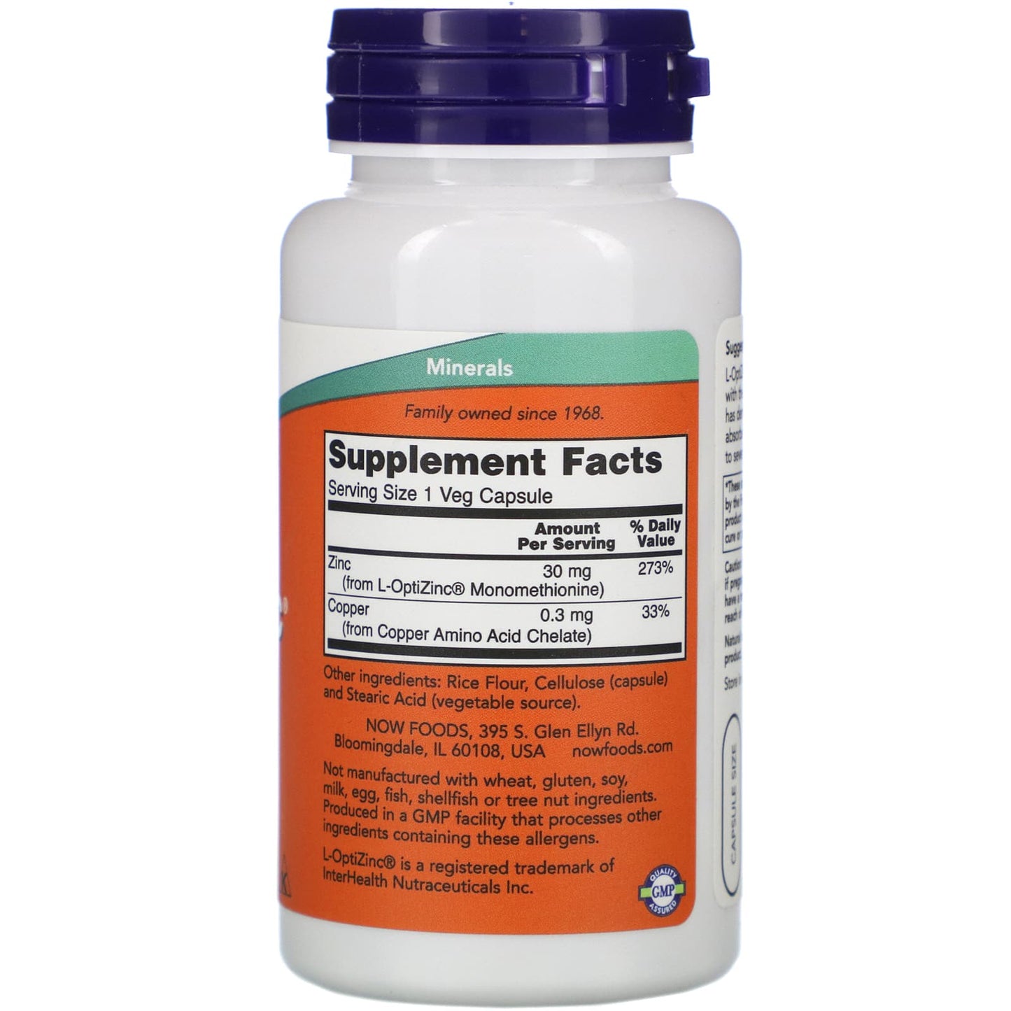 Now Foods, L-OptiZinc, 100 Veg Capsules UPC 733739015105 | HiLife Vitamins