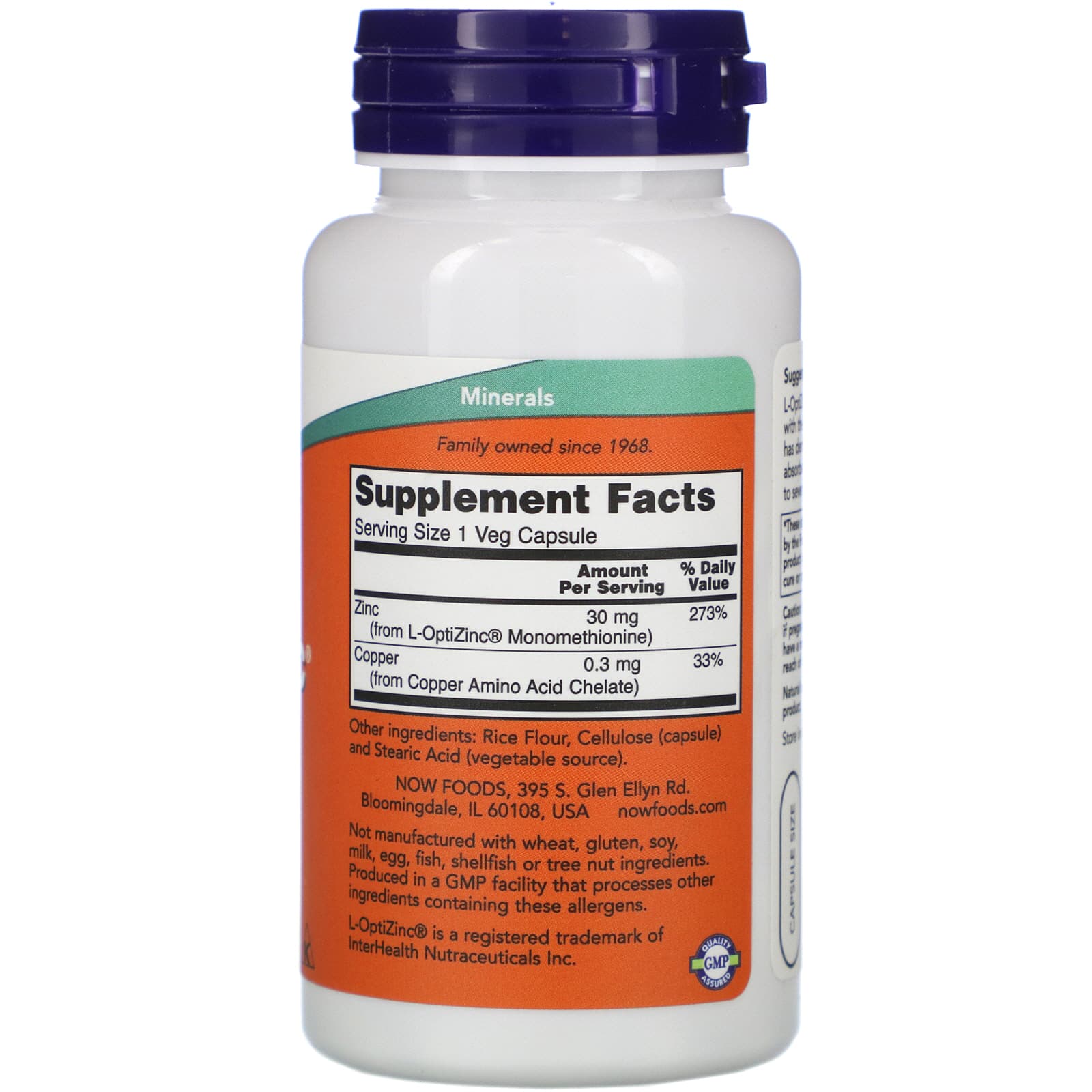 Now Foods, L-OptiZinc, 100 Veg Capsules UPC 733739015105 | HiLife Vitamins