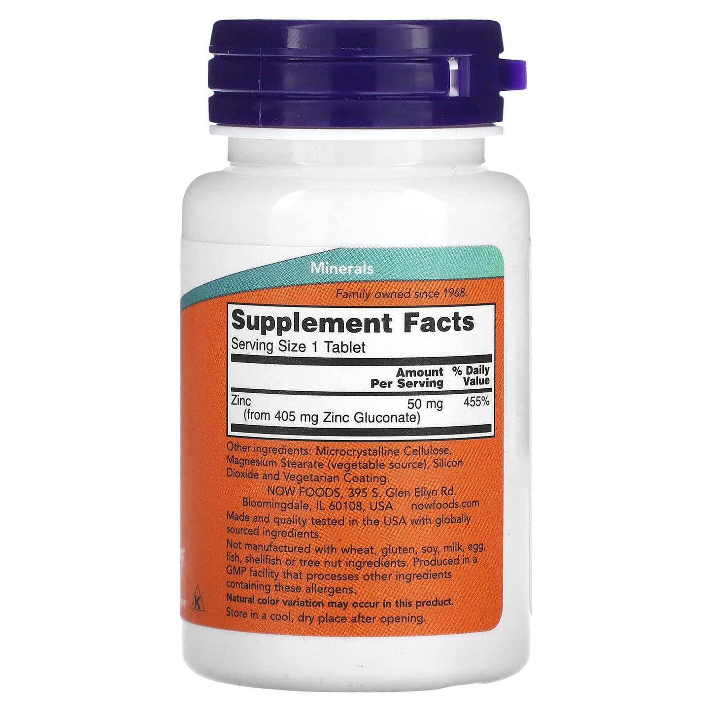 Now Foods, Zinc Gluconate 50 mg, 100 Tablets UPC 733739015204 | HiLife Vitamins