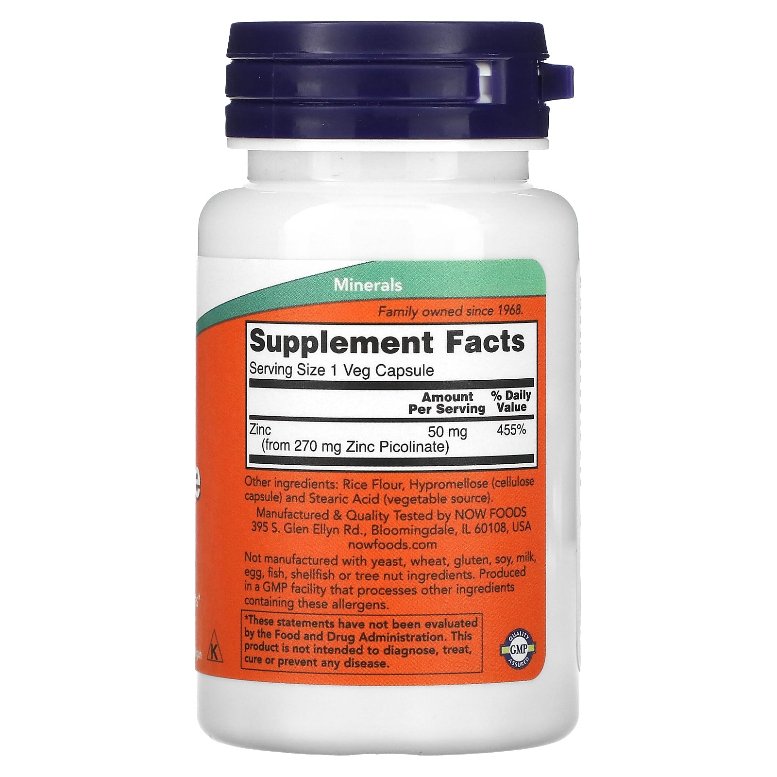 Now Foods, Zinc Picolinate, 50 mg, 60 Veg Capsules UPC 733739015501 | HiLife Vitamins