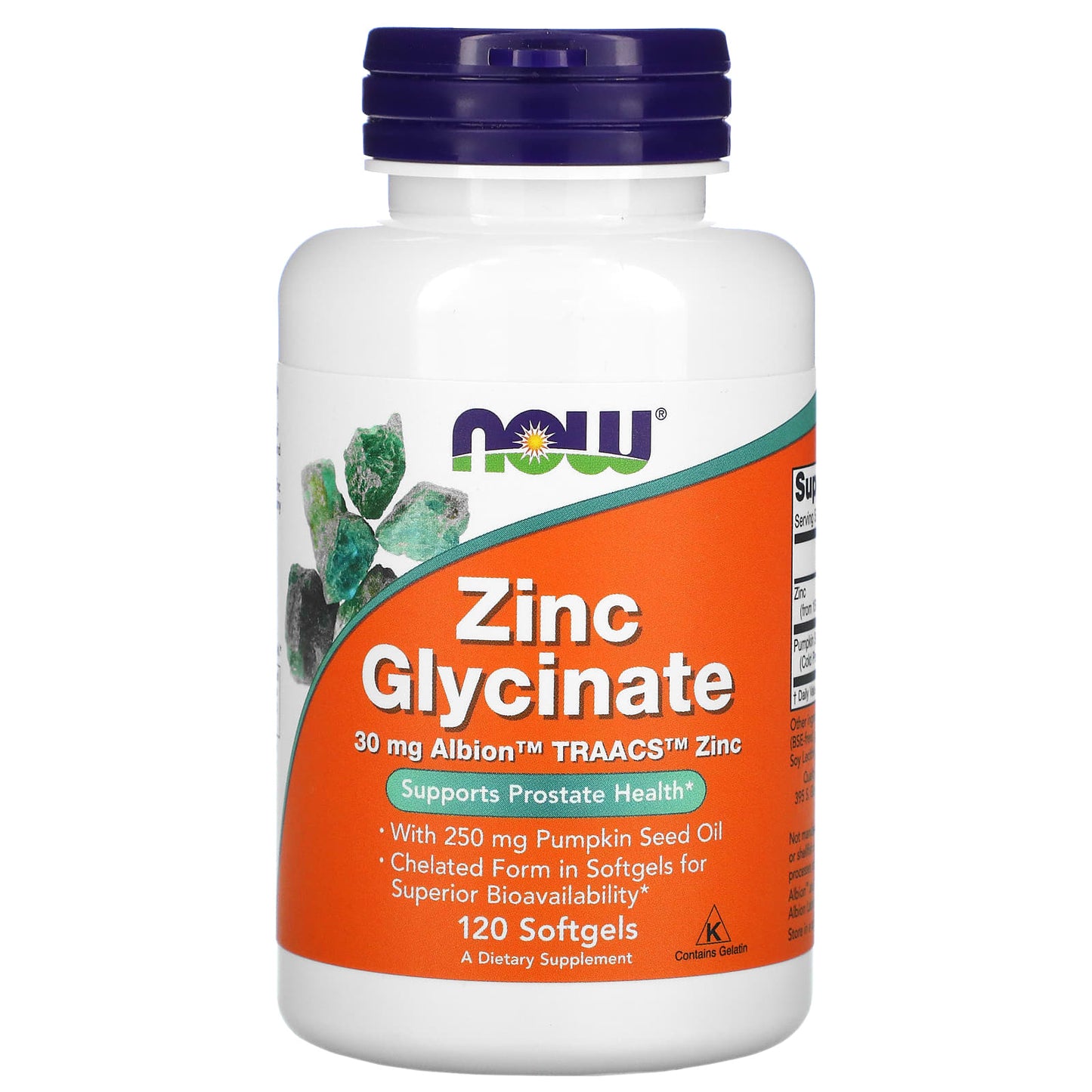 Now Foods, Zinc Glycinate 30 mg, 120 Softgels - 733739015549 | Hilife Vitamins