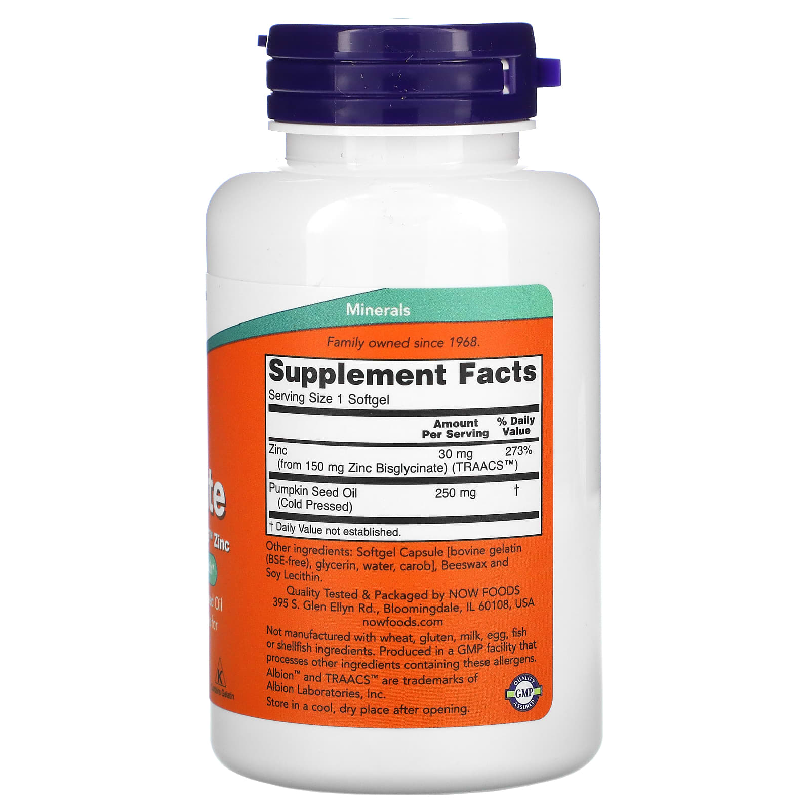Now Foods, Zinc Glycinate 30 mg, 120 Softgels - 733739015549 | Hilife Vitamins