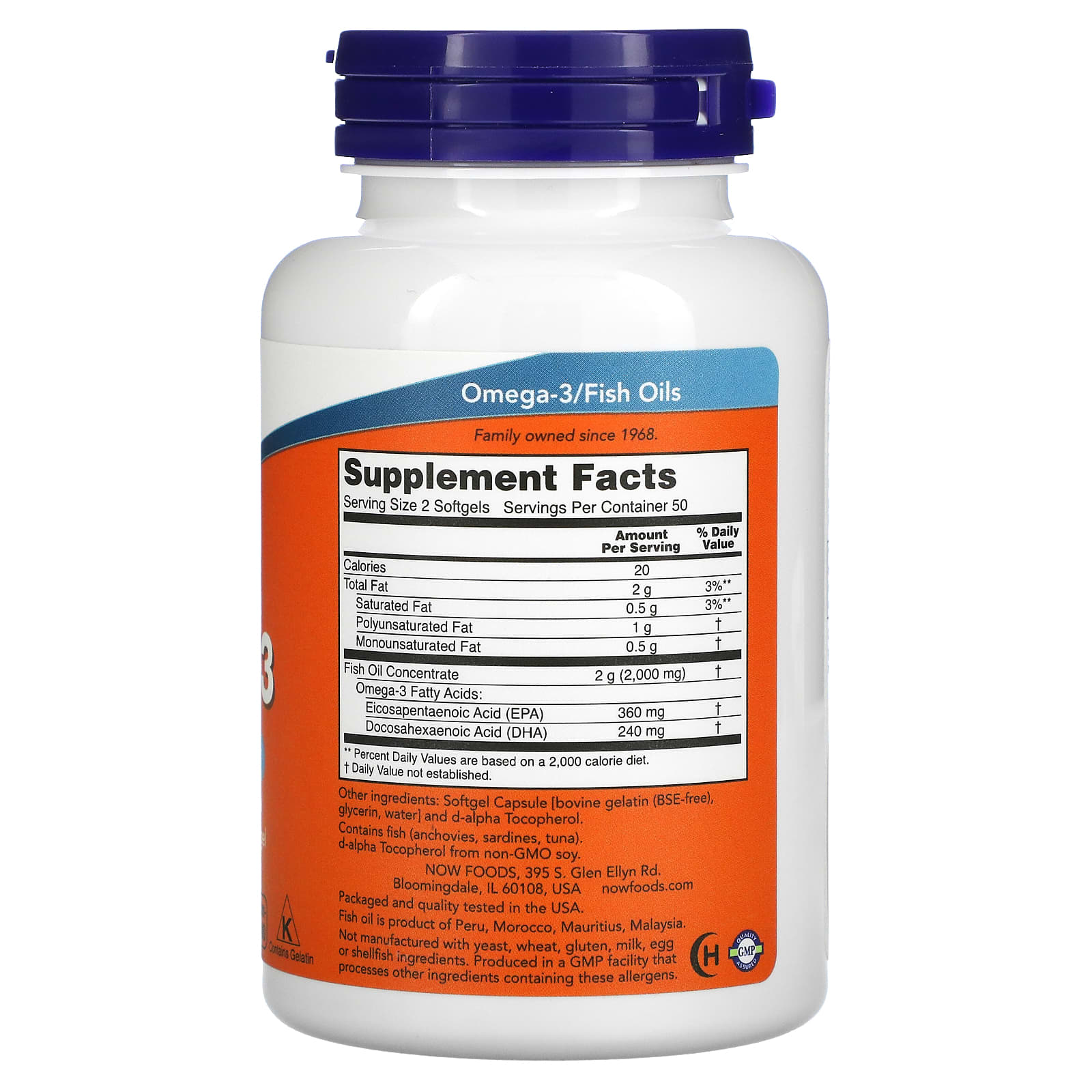 Now Foods, Omega-3 1000 mg, 100 Softgels UPC 733739016508 | HiLife Vitamins