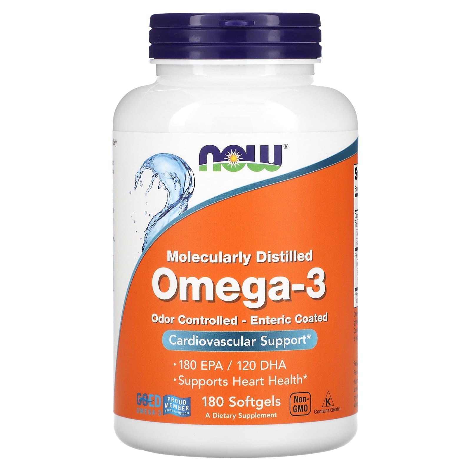 Now Foods, Molecularly Distilled, Omega-3, 180 EPA / 120 DHA, 180 Softgels UPC 733739016577 | HiLife Vitamins