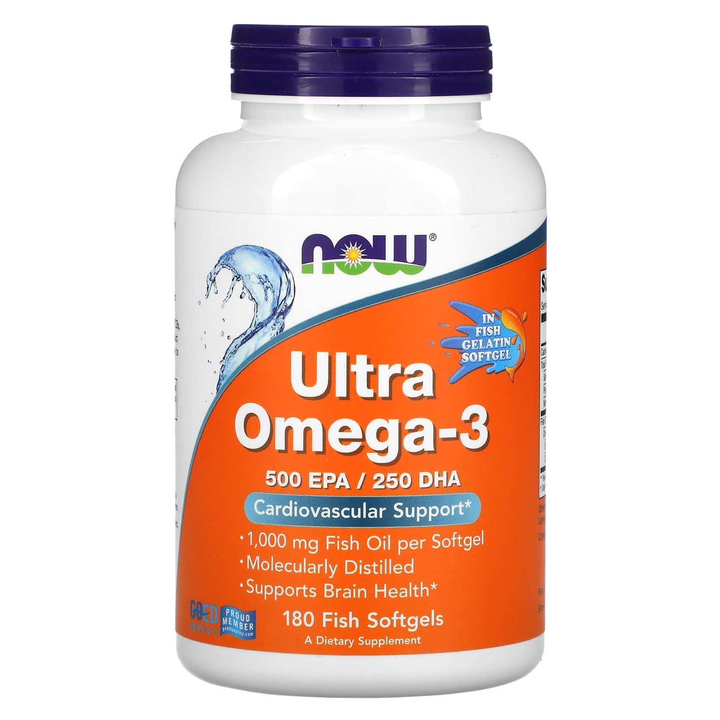 Now Foods, Ultra Omega-3, 500 EPA / 250 DHA, 180 Fish Softgels UPC 733739016652 | HiLife Vitamins