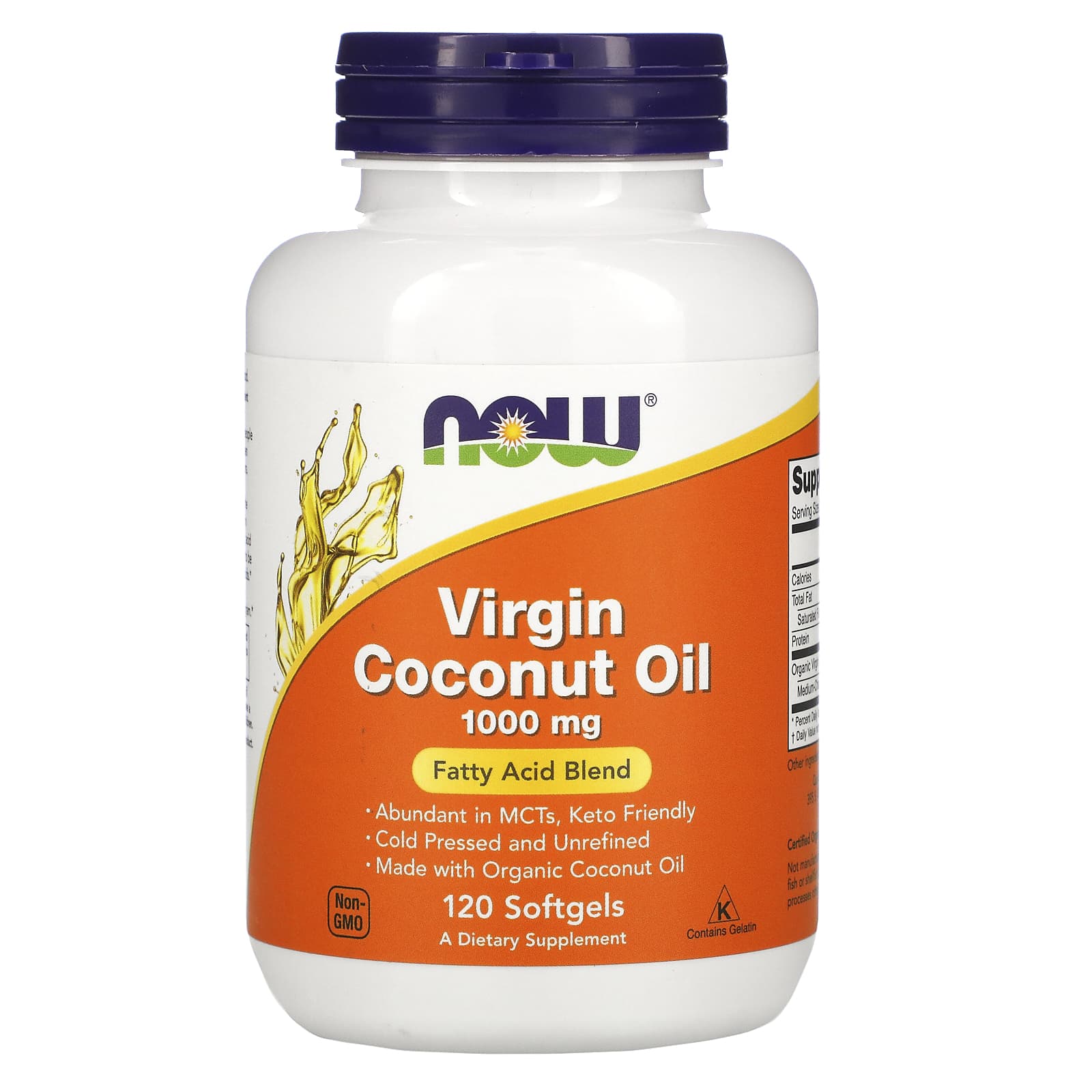 Now Foods, COCONUT OIL VIRGIN ORGANIC 1000MG 120, 120 Softgels UPC 733739017185 | HiLife Vitamins