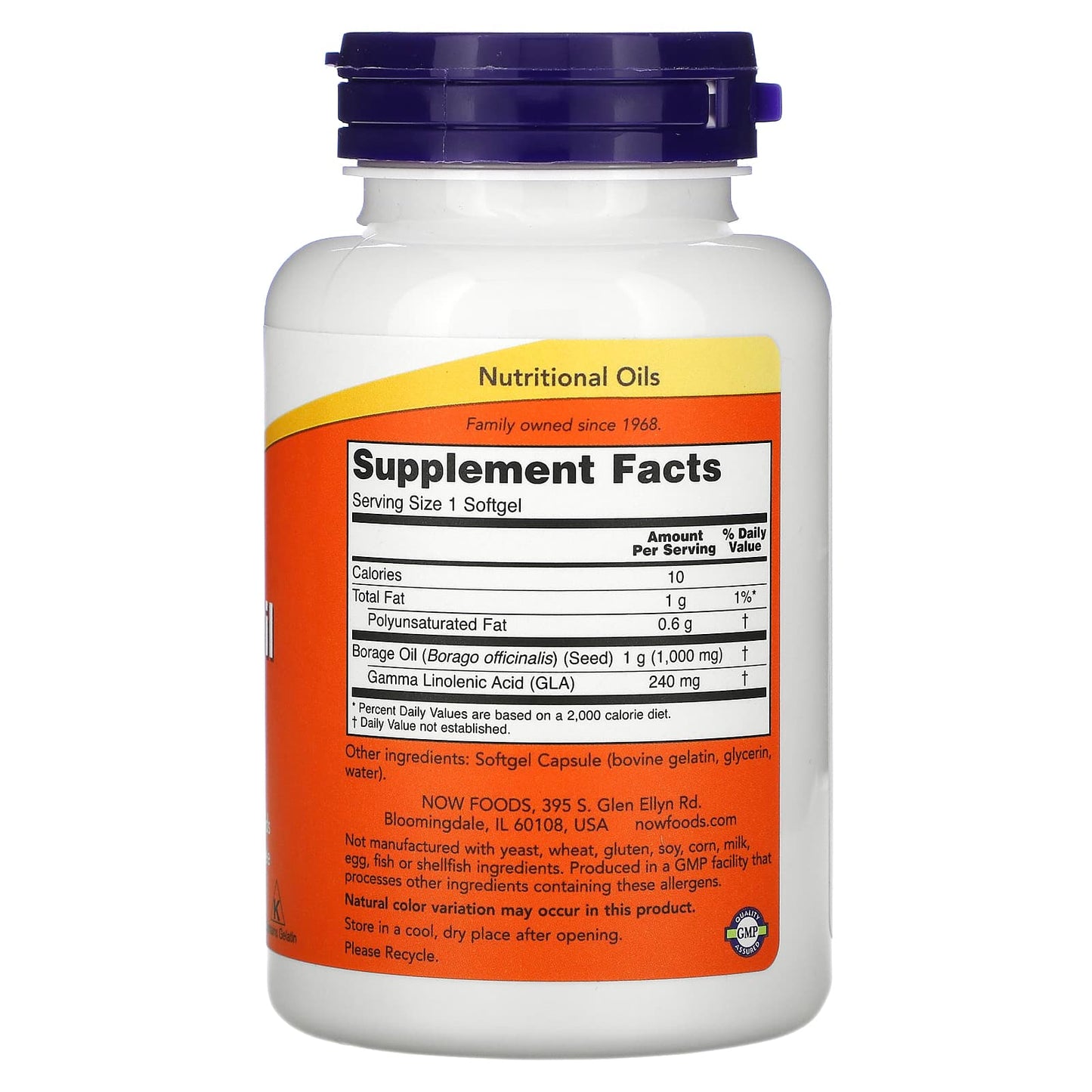 Now Foods, BORAGE OIL 240mg, 60 Softgels UPC 733739017208 | HiLife Vitamins