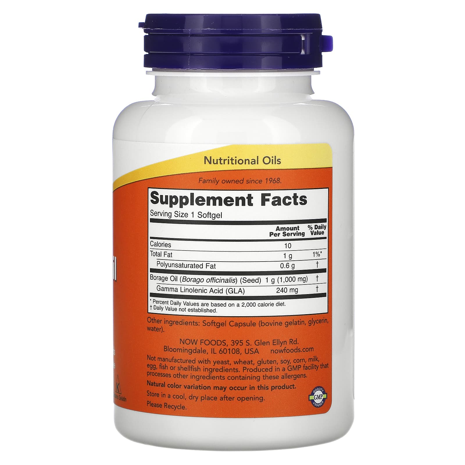 Now Foods, BORAGE OIL 240mg, 60 Softgels UPC 733739017208 | HiLife Vitamins