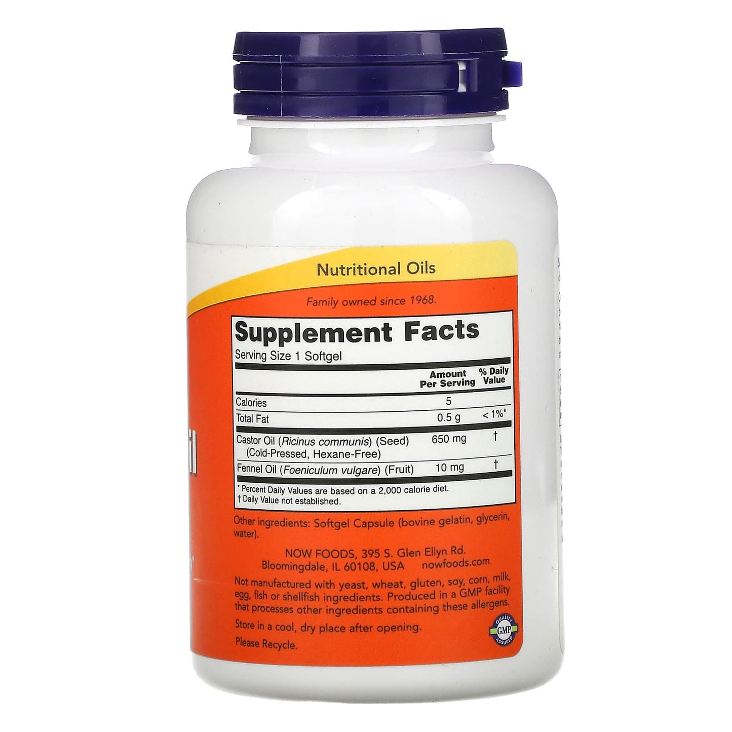 Now Foods, CASTOR OIL 650MG, 120 Softgels UPC 733739017239 | HiLife Vitamins