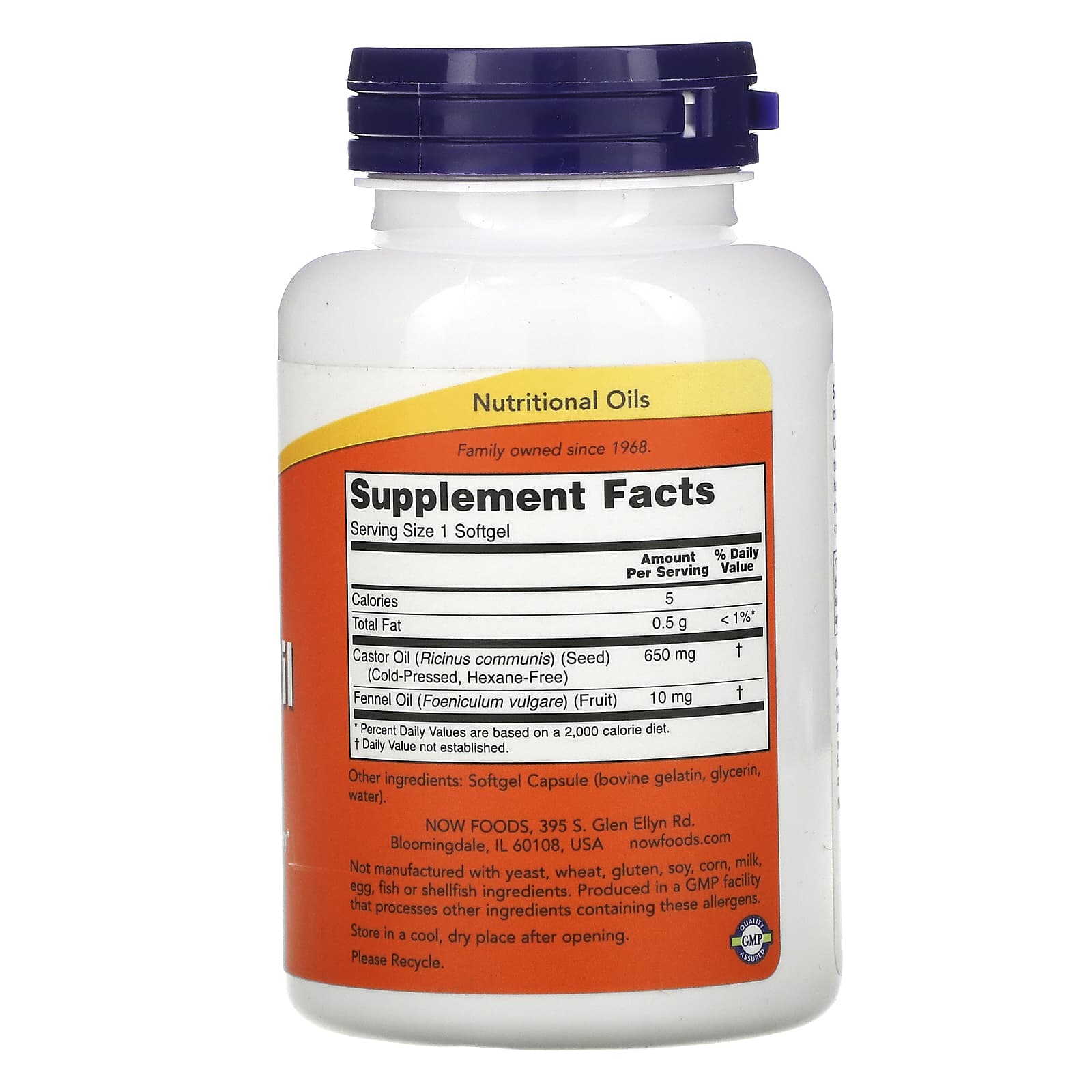 Now Foods, CASTOR OIL 650MG, 120 Softgels UPC 733739017239 | HiLife Vitamins