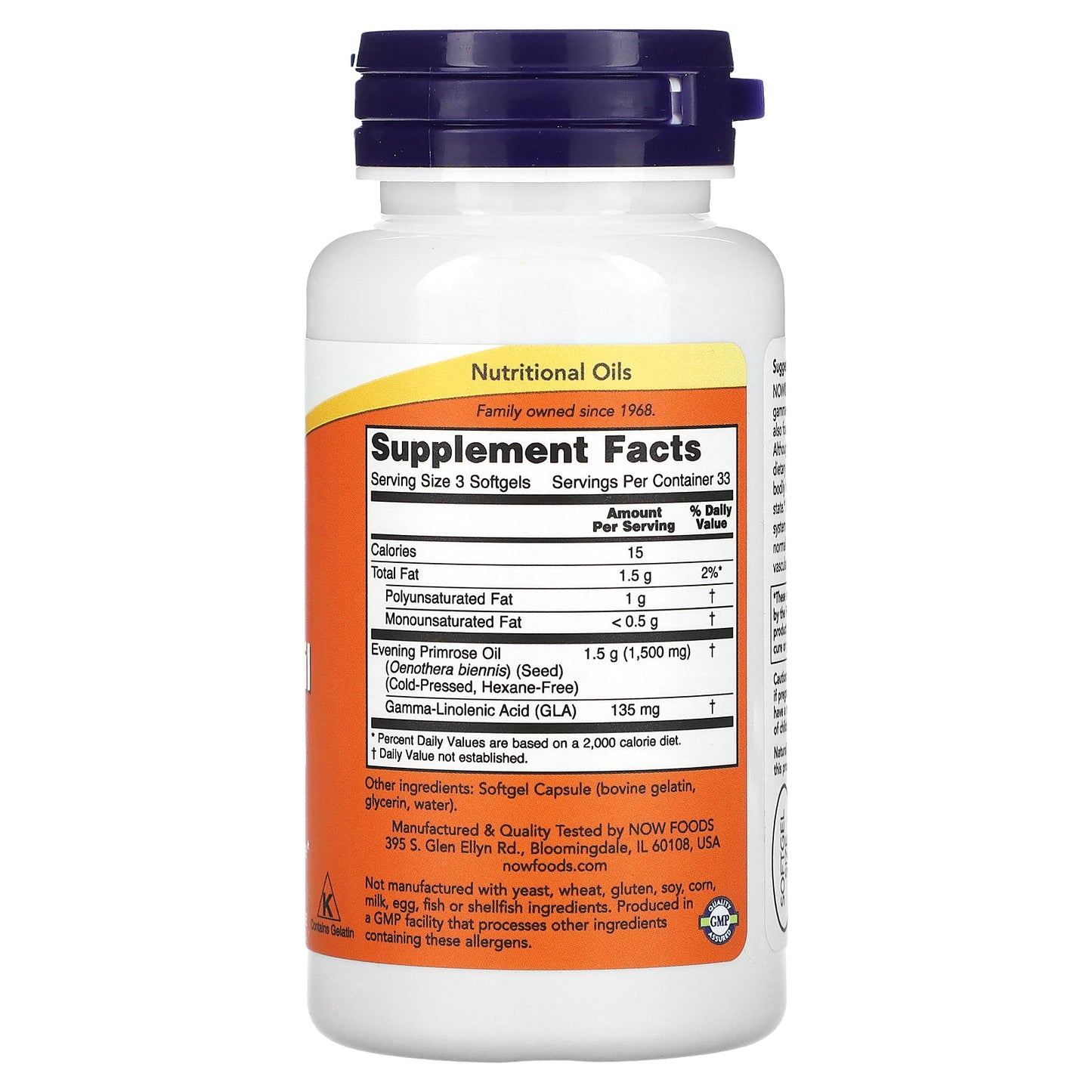 Now Foods, Evening Primrose Oil, 500 mg, 100 Softgels UPC 733739017505 | HiLife Vitamins