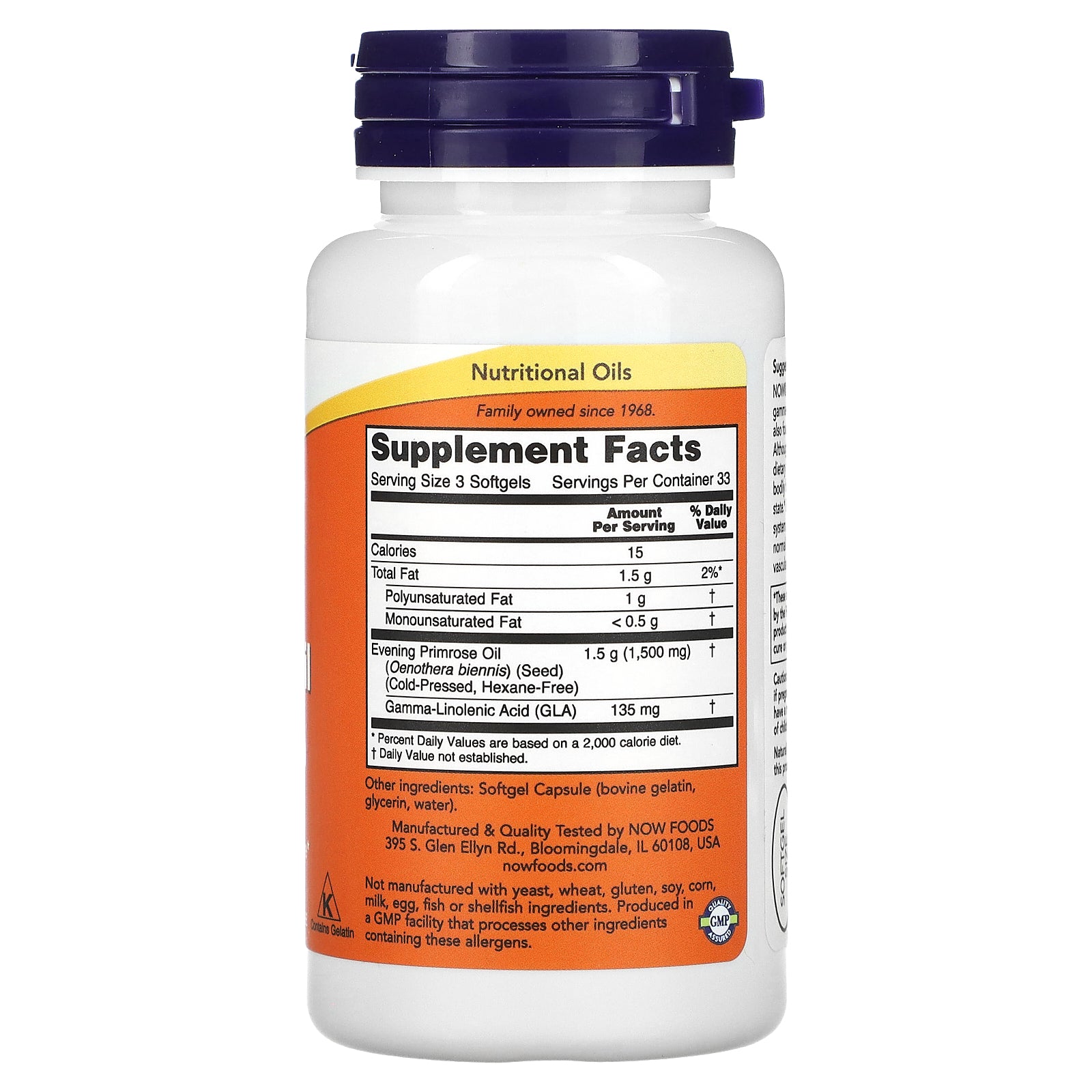 Now Foods, Evening Primrose Oil, 500 mg, 100 Softgels UPC 733739017505 | HiLife Vitamins