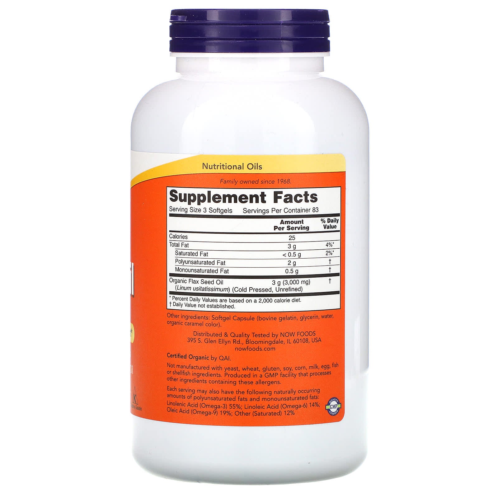 Now Foods, Flax Oil with Essential Omega’s, 1,000 mg, 250 Softgels UPC 733739017727 | HiLife Vitamins