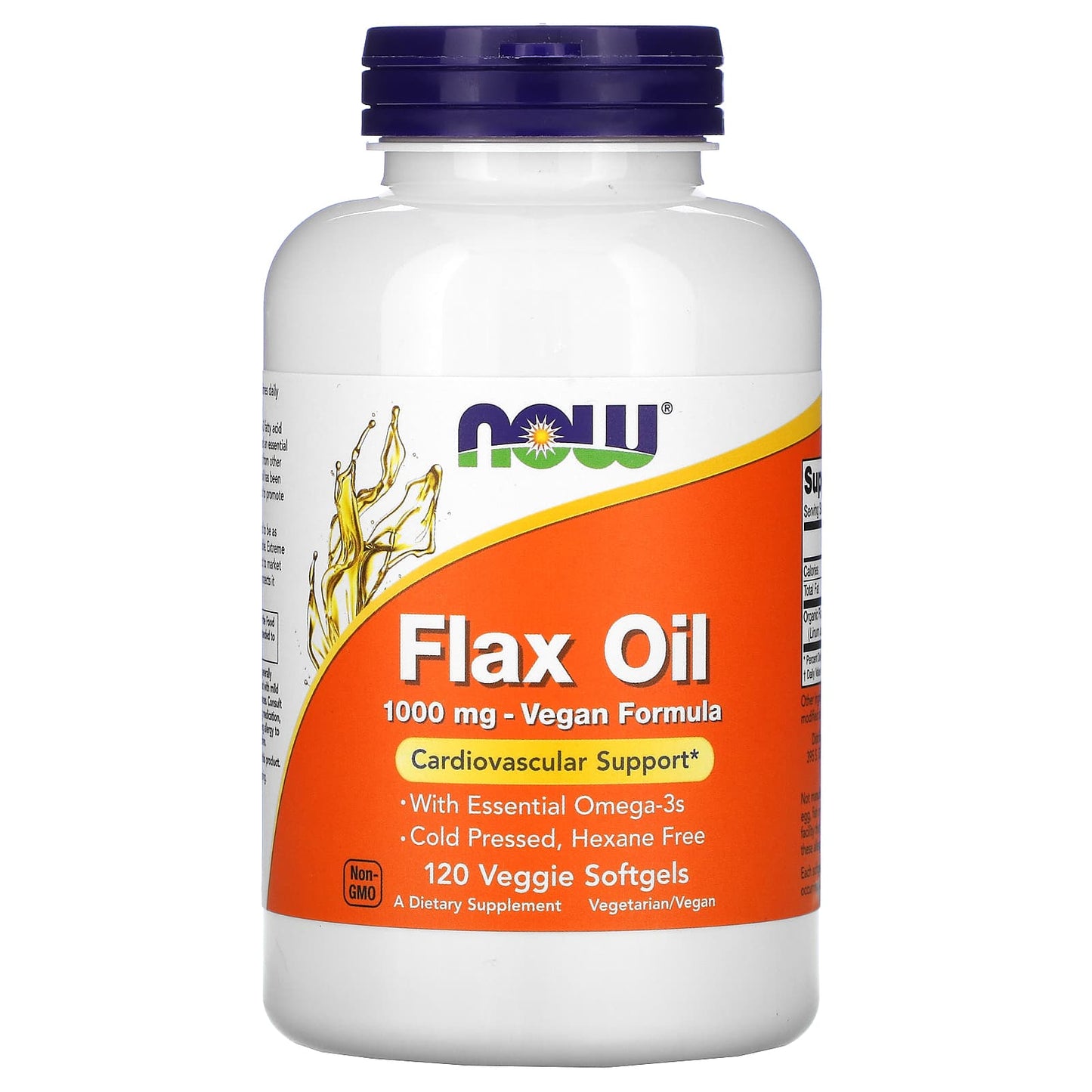 Now Foods, FLAX OIL ORG 1000mg, 120 Veg Gels UPC 733739017734 | HiLife Vitamins