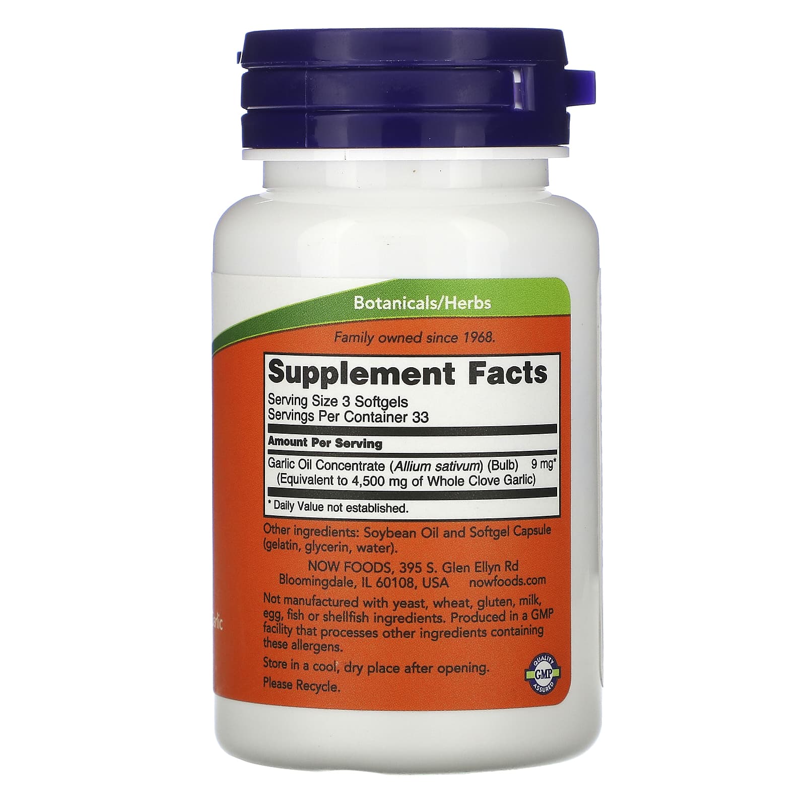 Now Foods, GARLIC OIL 1500mg, 100 Softgels UPC 733739017901 | HiLife Vitamins