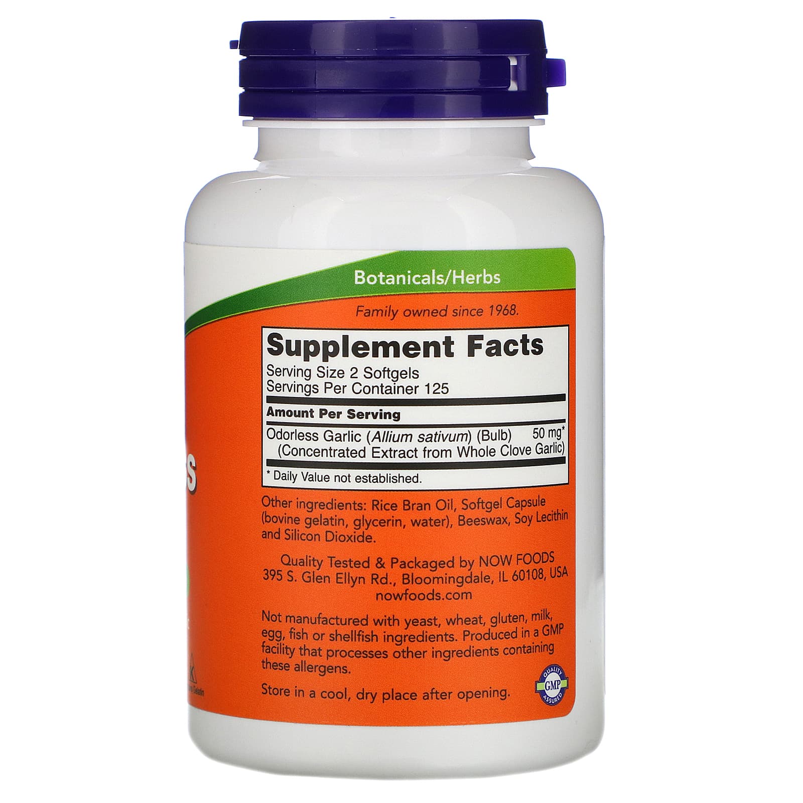 Now Foods, Odorless Garlic Original, 250 Softgels UPC 733739018083 | HiLife Vitamins