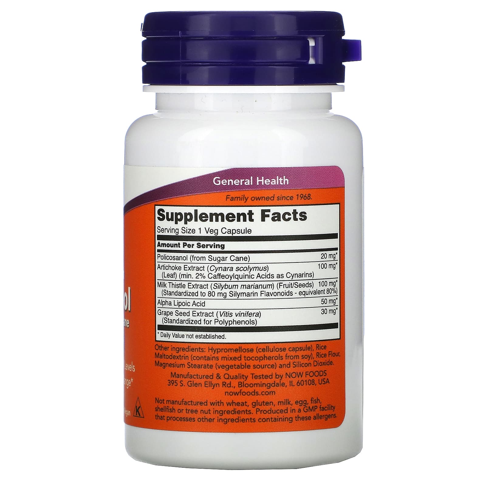 Now Foods, Policosanol 20 mg, 90 Veg Capsules UPC 733739018243 | HiLife Vitamins