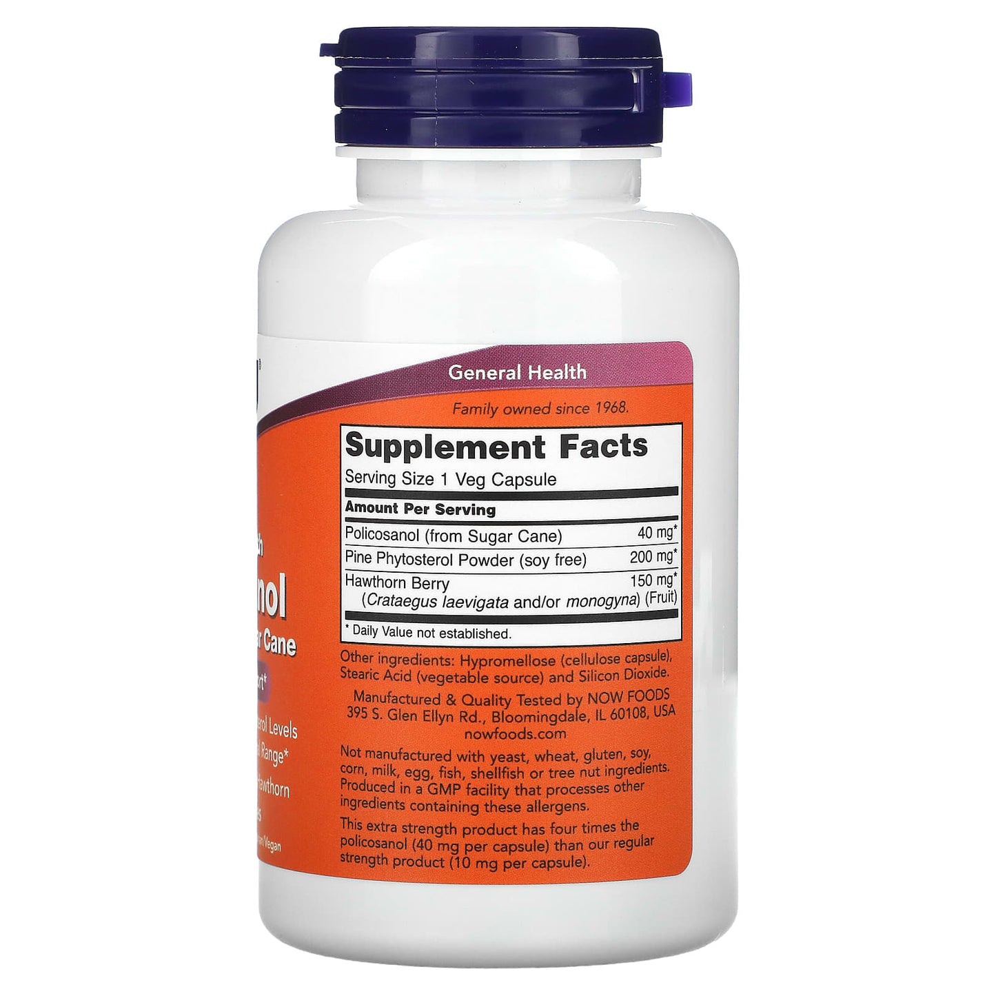 Now Foods, POLICOSANOL 40MG PLUS, 90 Veg Caps UPC 733739018250 | HiLife Vitamins