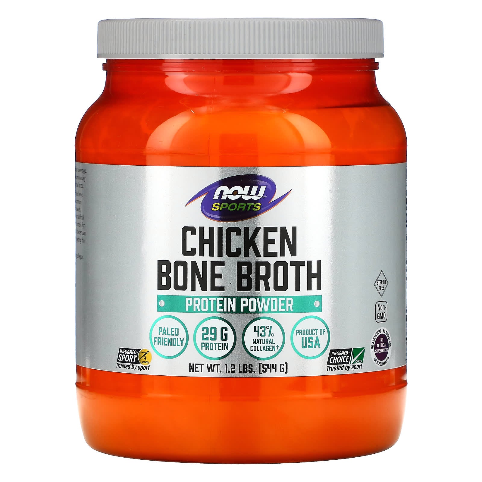 Now Foods, CHICKEN BONE BROTH PWD, 1.2 LB UPC 733739019622 | HiLife Vitamins