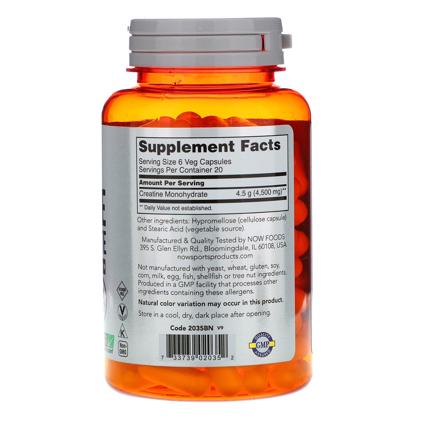 Now Foods, Creatine 750 Mg, 120 Vegetable Capsules UPC 733739020352 | HiLife Vitamins