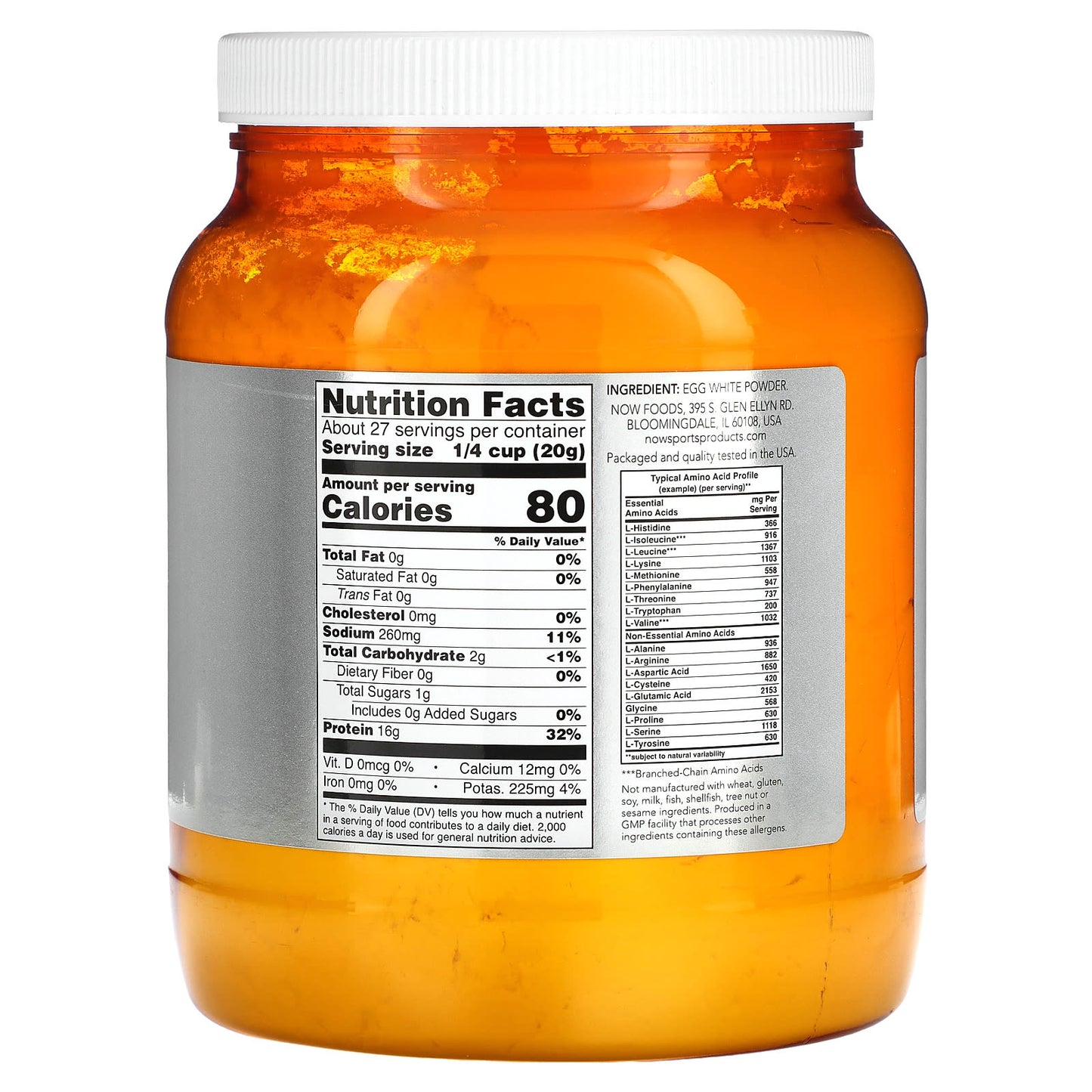 Now Foods, Egg White W/Biotin, 1.2 lbs Powder UPC 733739020406 | HiLife Vitamins