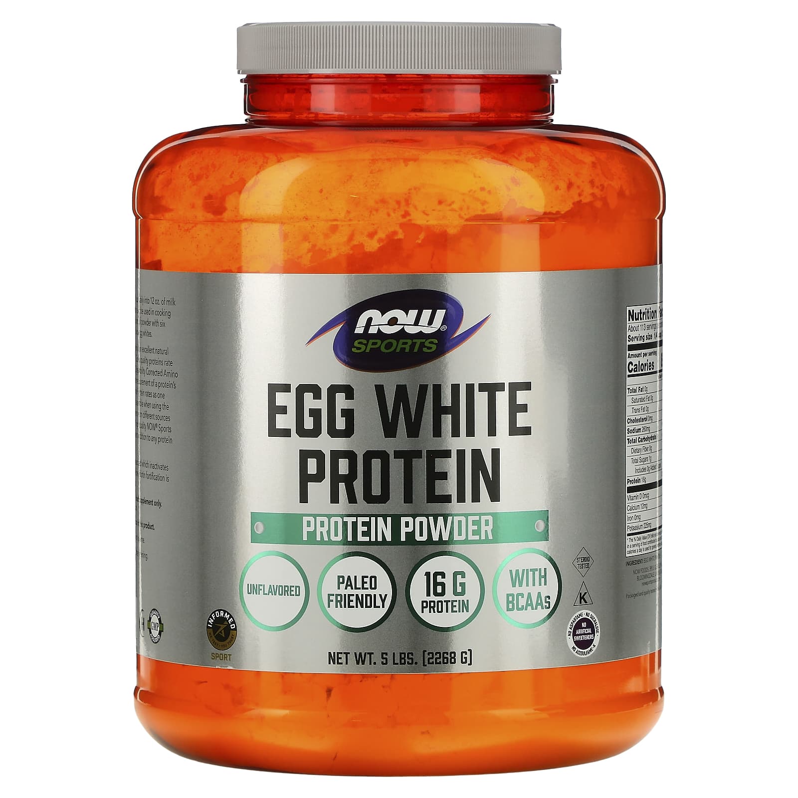 Now Foods, Sports, Egg White Protein Powder, Unflavored, 5 LB UPC 733739020437 | HiLife Vitamins
