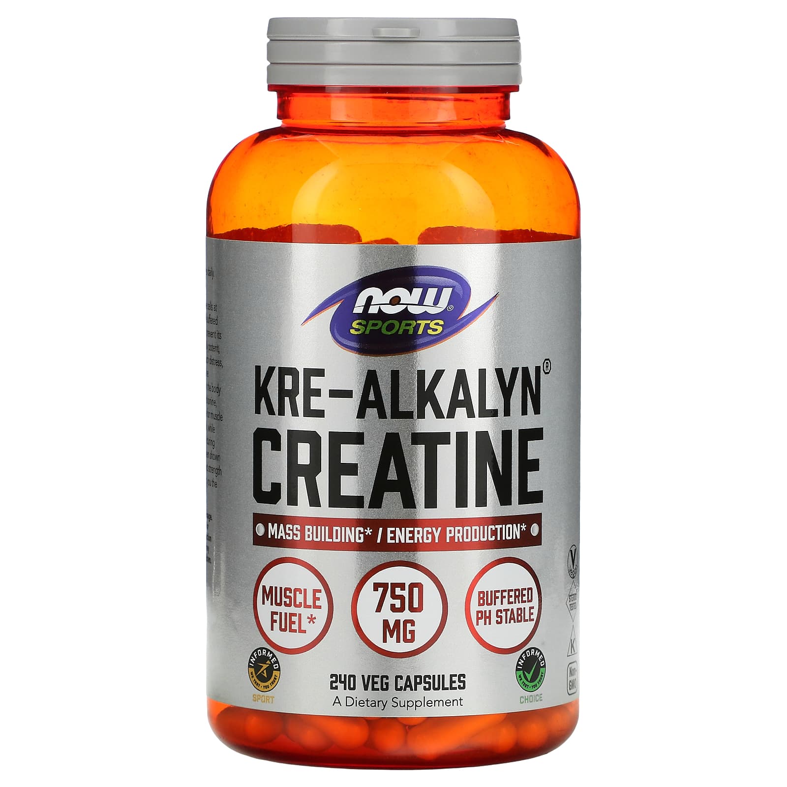 Now Foods, Kre-Alkalyn® Creatine 750mg, 240 Capsules UPC 733739020536 | HiLife Vitamins