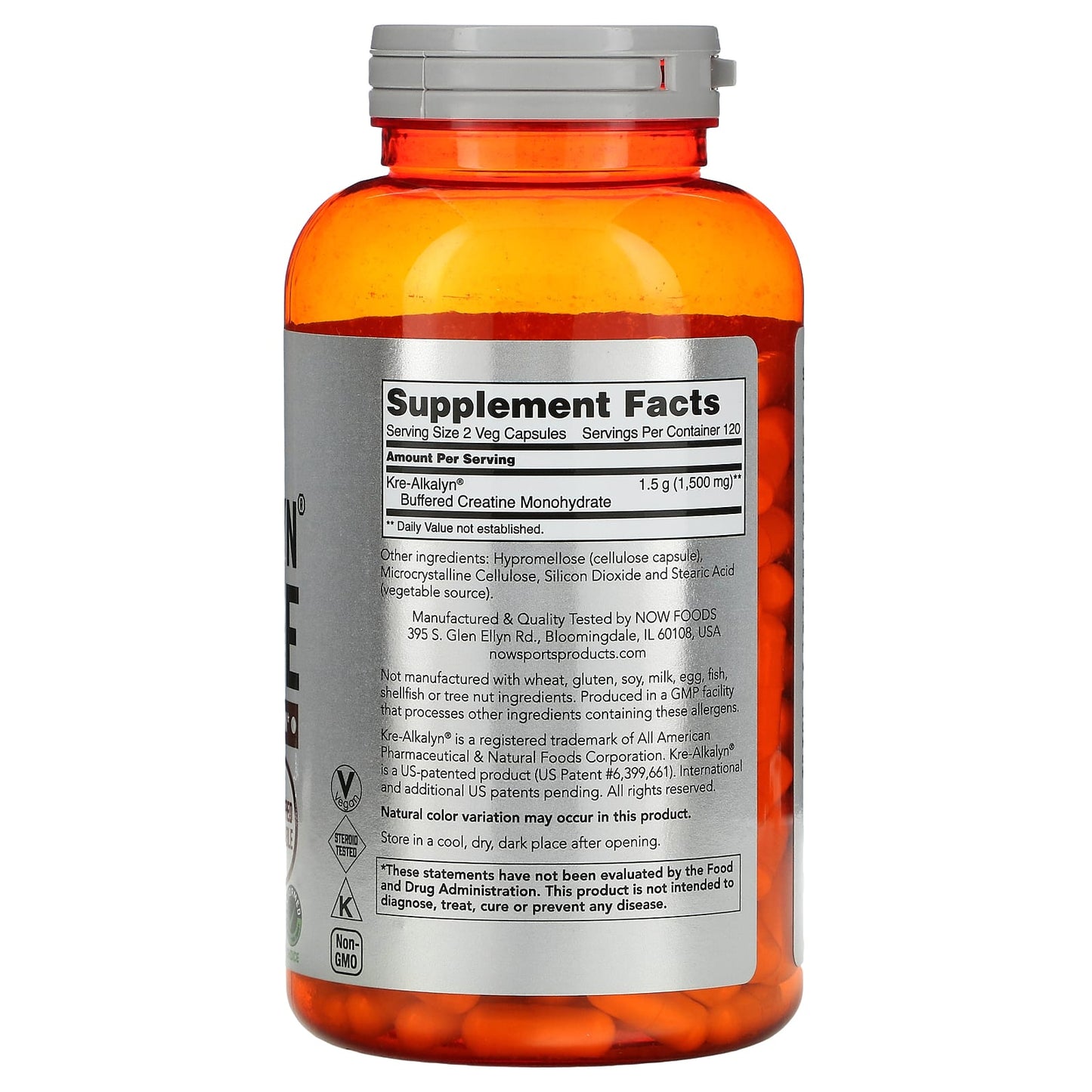 Now Foods, Kre-Alkalyn® Creatine 750mg, 240 Capsules UPC 733739020536 | HiLife Vitamins