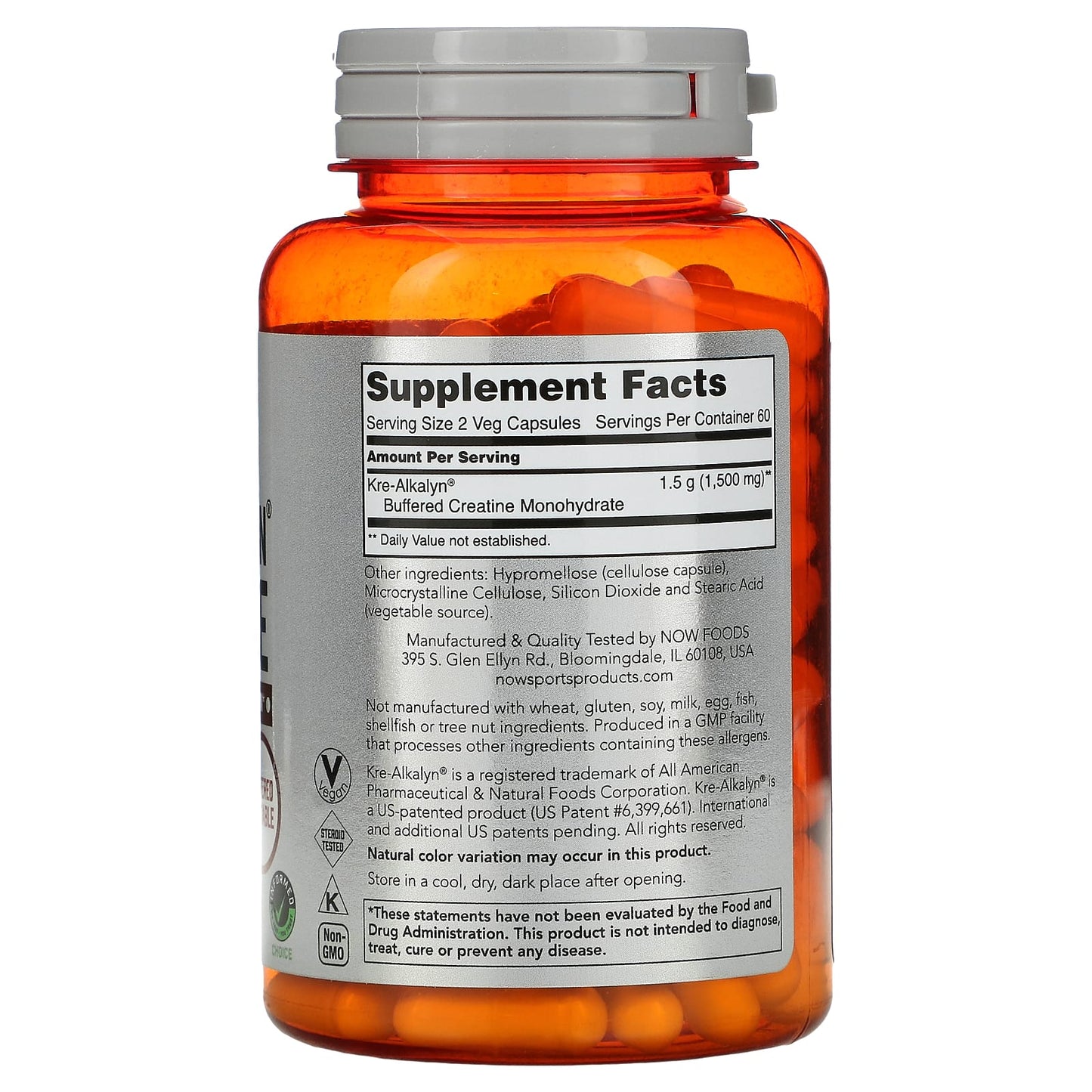 Now Foods, Kre-Alkalyn Creatine 750 mg, 120 Capsules UPC 733739020550 | HiLife Vitamins