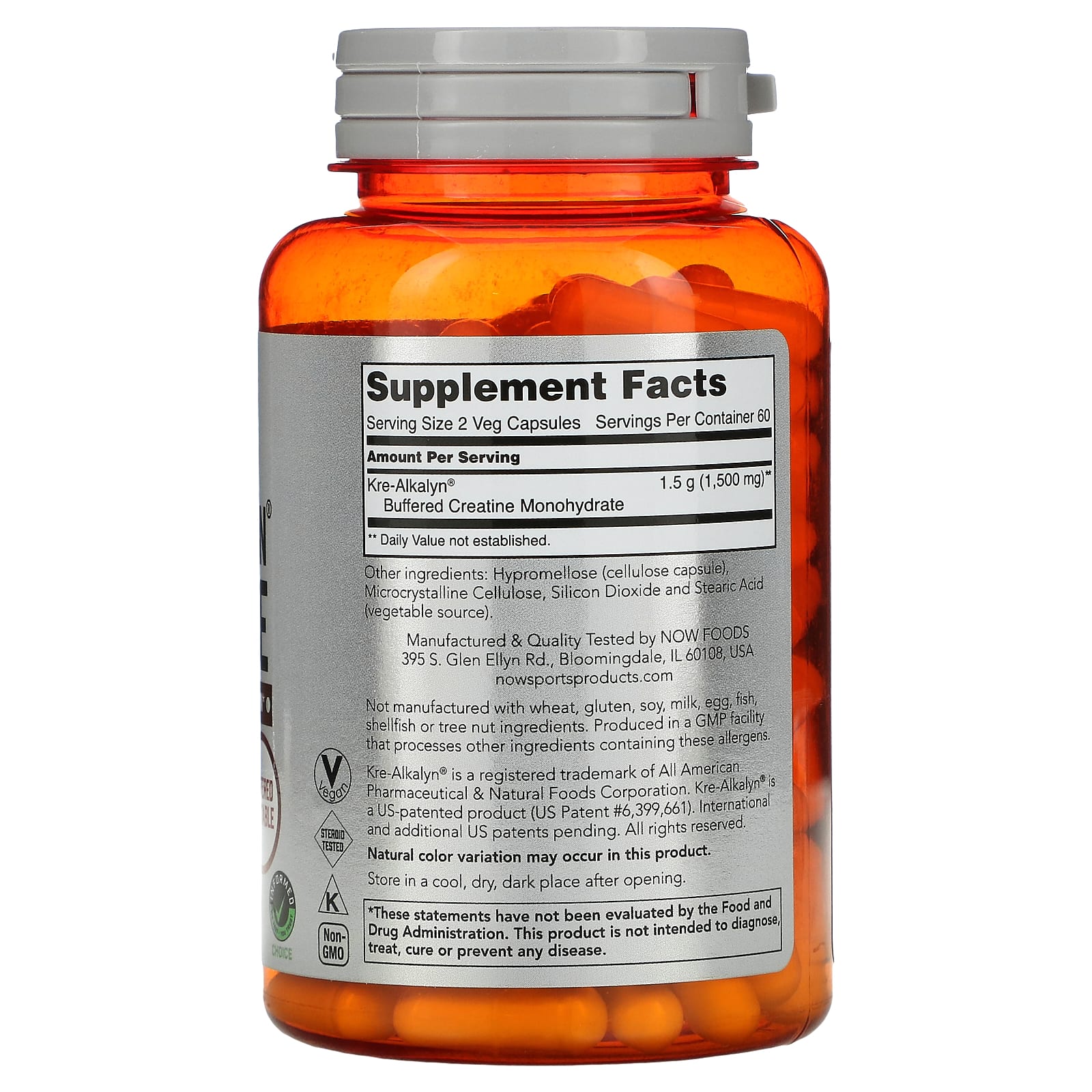 Now Foods, Kre-Alkalyn Creatine 750 mg, 120 Capsules UPC 733739020550 | HiLife Vitamins