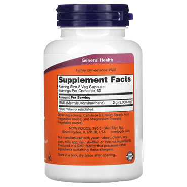 Now Foods, M.s.m 1000 mg, 120 Capsules UPC 733739021205 | HiLife Vitamins
