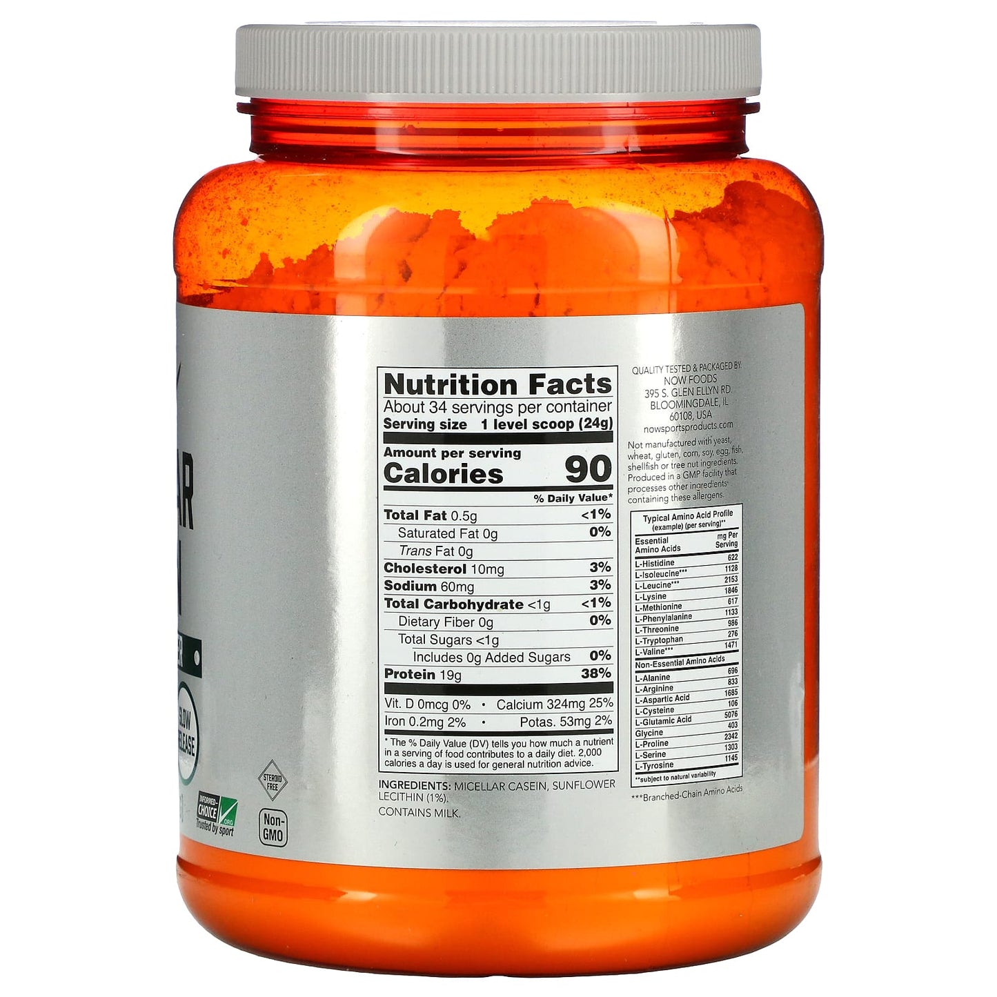 Now Foods, MICELLAR CASEIN (UNFLAVORED), 1.8 LB UPC 733739021229 | HiLife Vitamins