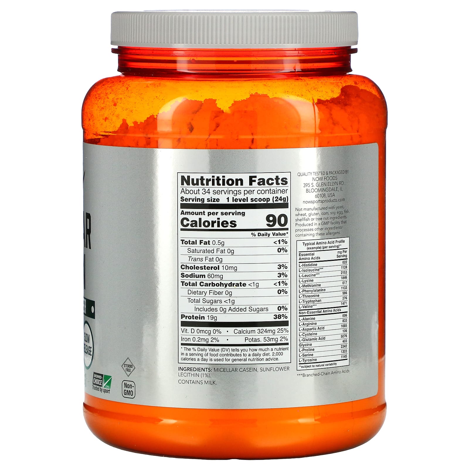 Now Foods, MICELLAR CASEIN (UNFLAVORED), 1.8 LB UPC 733739021229 | HiLife Vitamins