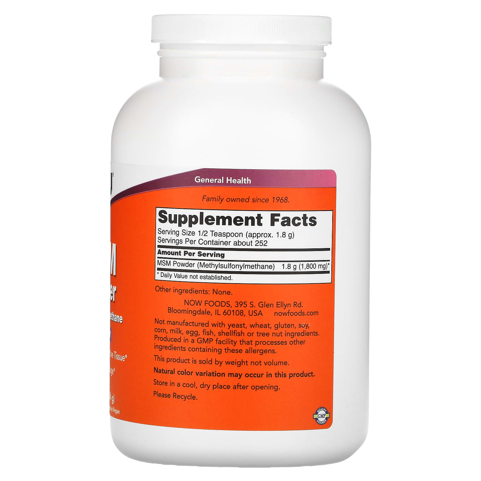 Now Foods, M.s.m Powder, 1 lb UPC 733739021267 | HiLife Vitamins
