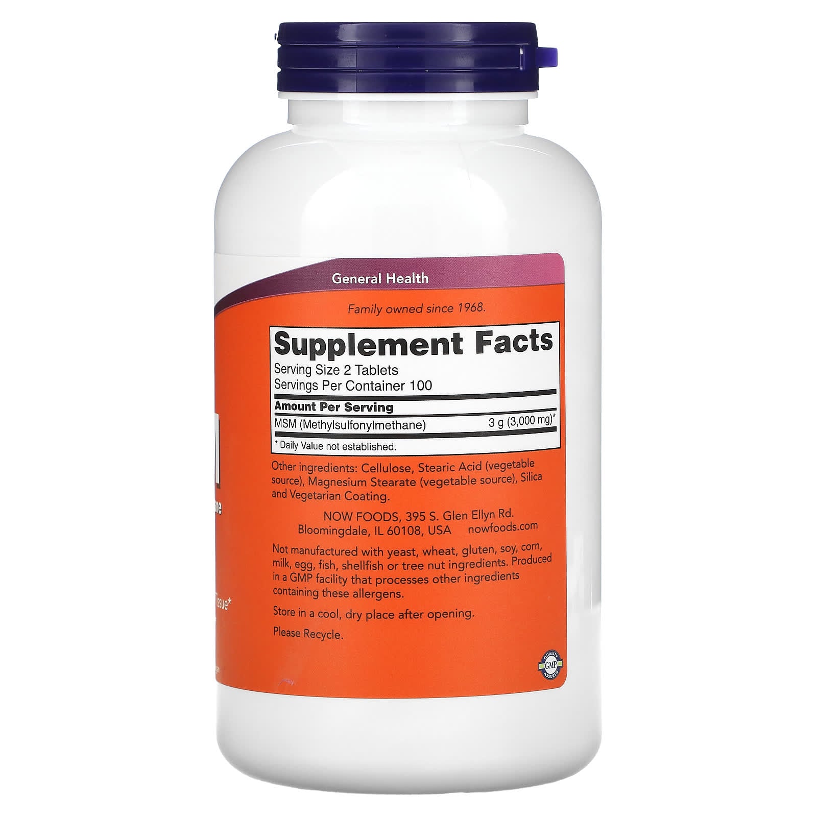 Now Foods, MSM, 1,500 mg, 200 Tablets UPC 733739021311 | HiLife Vitamins