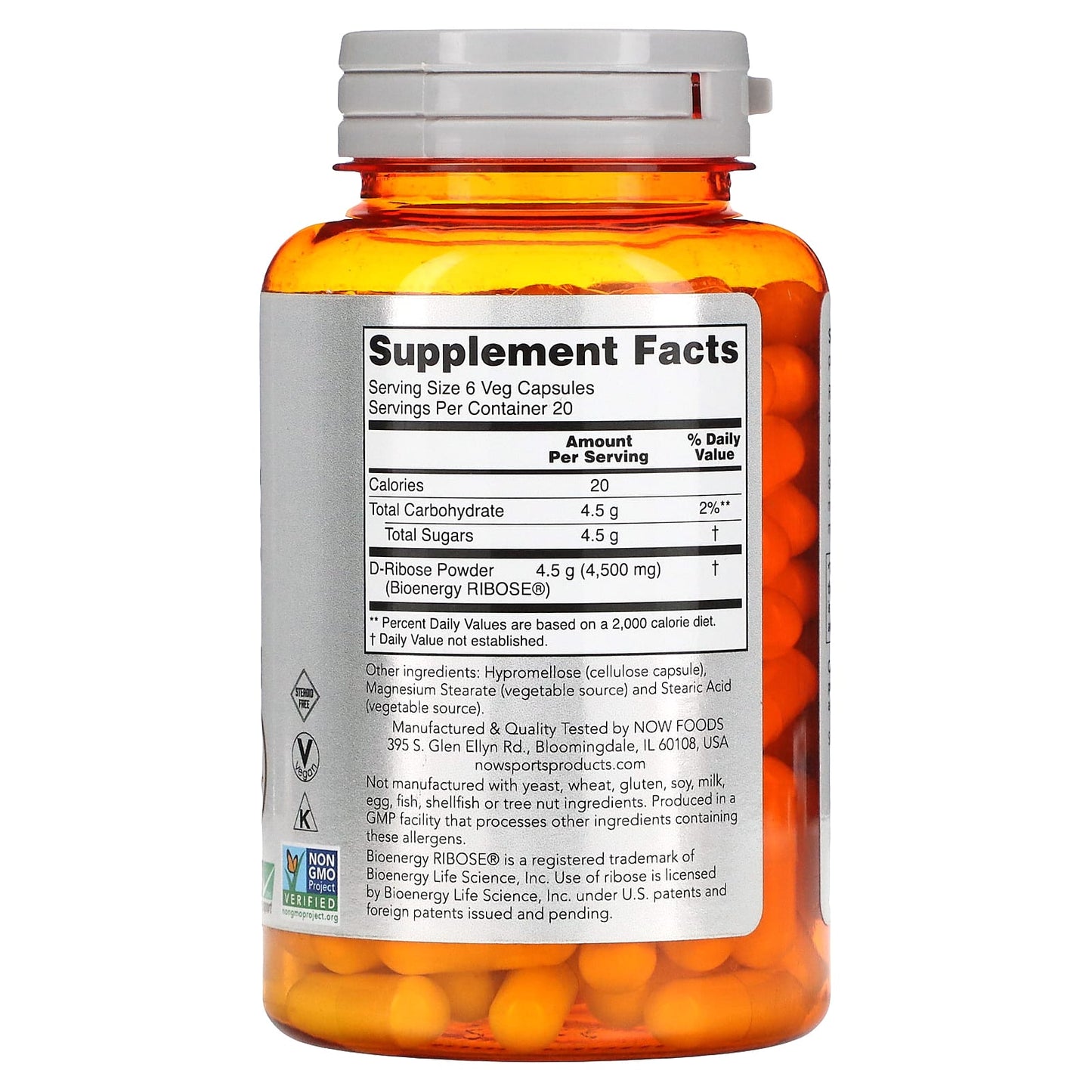 Now Foods, D-Ribose 750 mg, 120 Capsules UPC 733739021458 | HiLife Vitamins