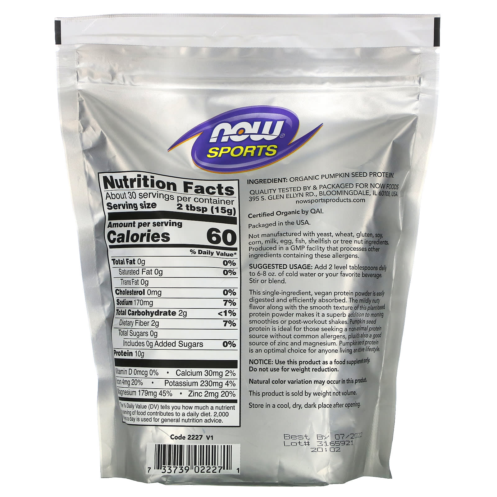 Now Foods, ORG PUMPKIN SEED PROTEIN, 1 LB UPC 733739022271 | HiLife Vitamins