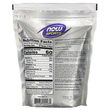 Now Foods, ORG PUMPKIN SEED PROTEIN, 1 LB UPC 733739022271 | HiLife Vitamins