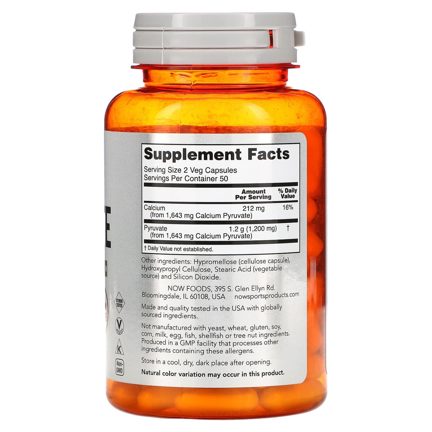 Now Foods, PYRUVATE 600mg, 100 Capsules - 733739022400 | Hilife Vitamins