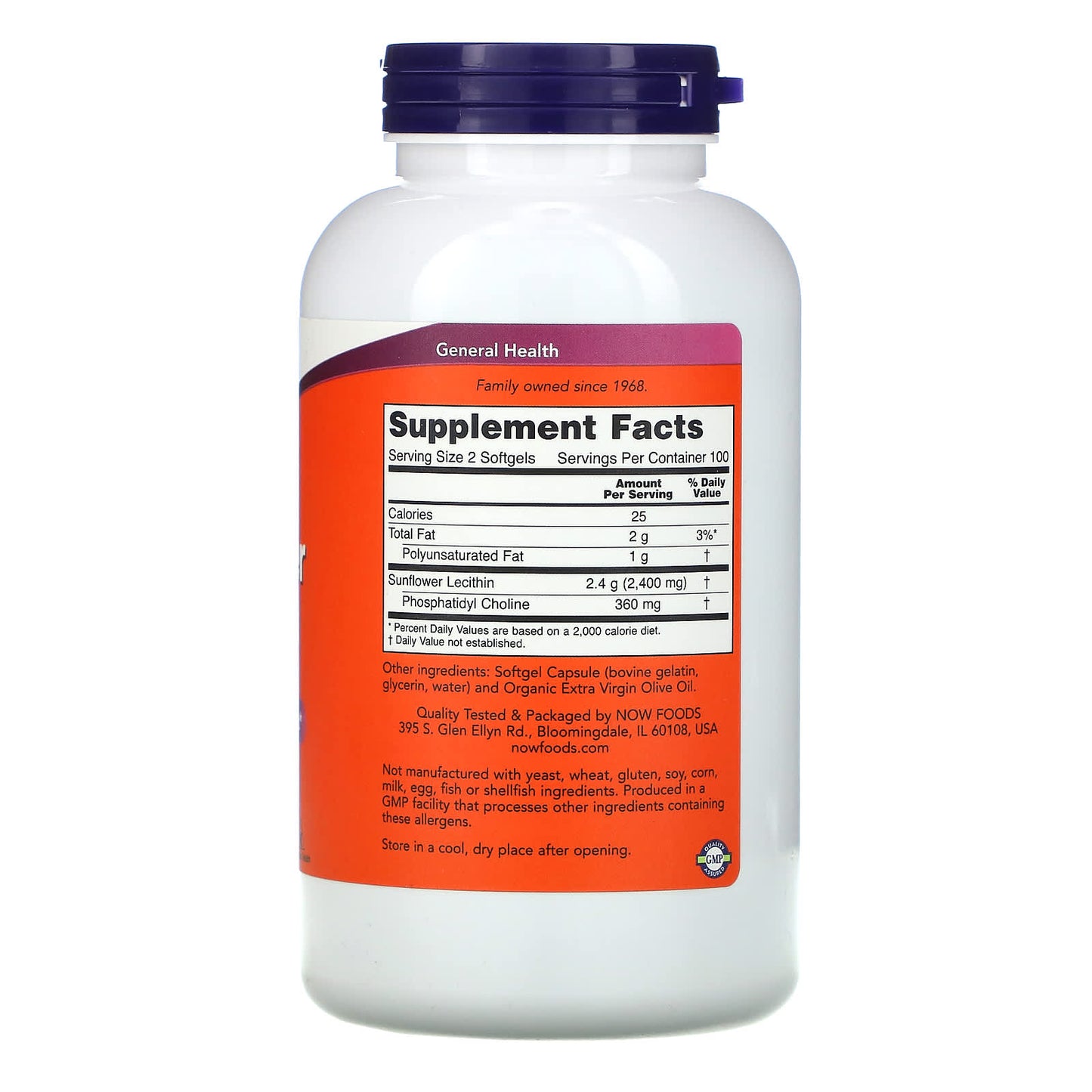 Now Foods, Sunflower Lecithin, 1,200 mg, 200 Softgels UPC 733739023131 | HiLife Vitamins