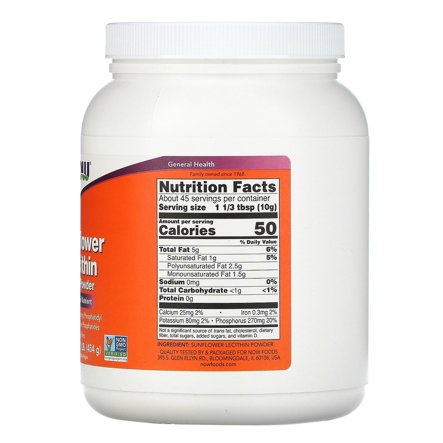 Now Foods, Sunflower Lecithin, Pure Powder, 1 LB UPC 733739023148 | HiLife Vitamins