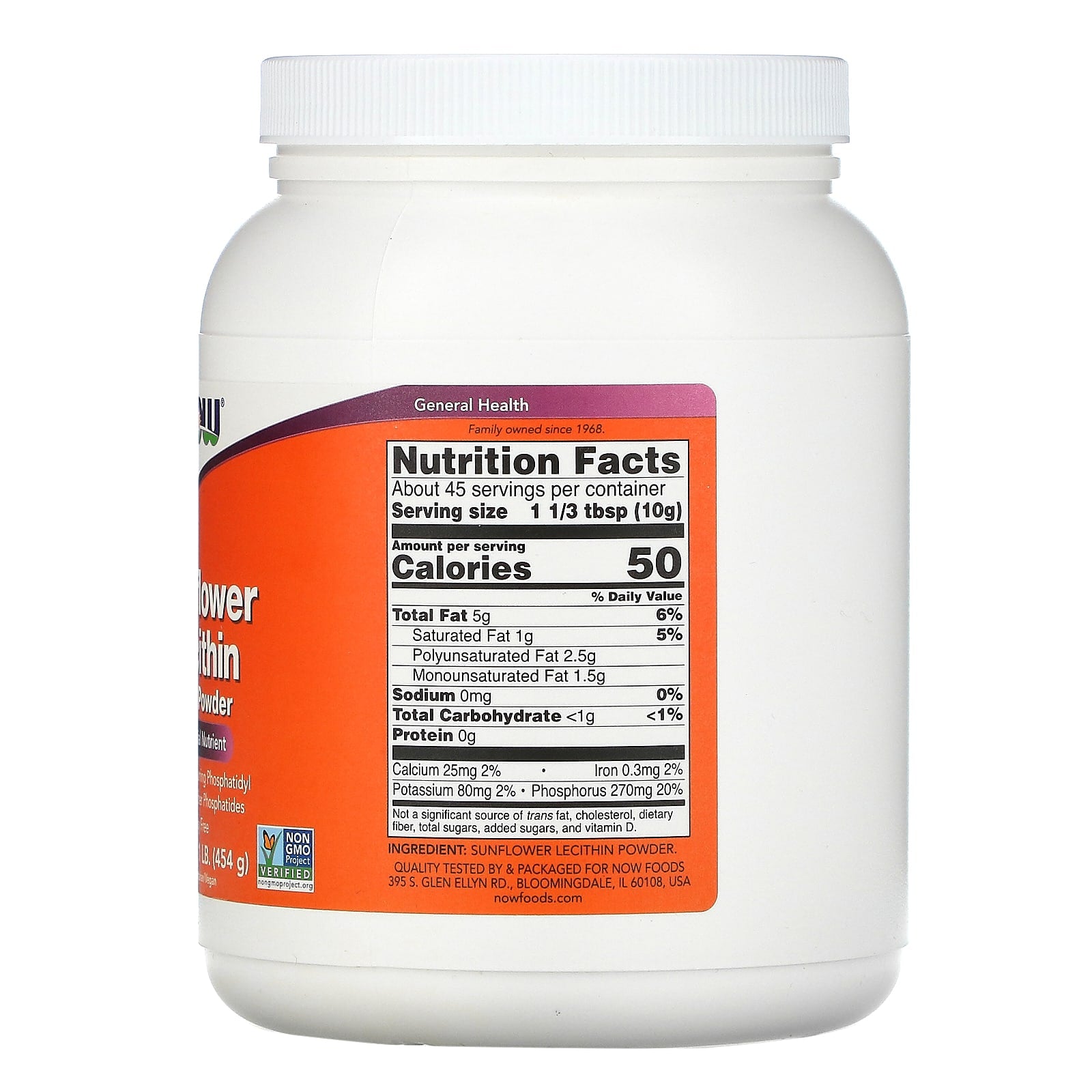 Now Foods, Sunflower Lecithin, Pure Powder, 1 LB UPC 733739023148 | HiLife Vitamins