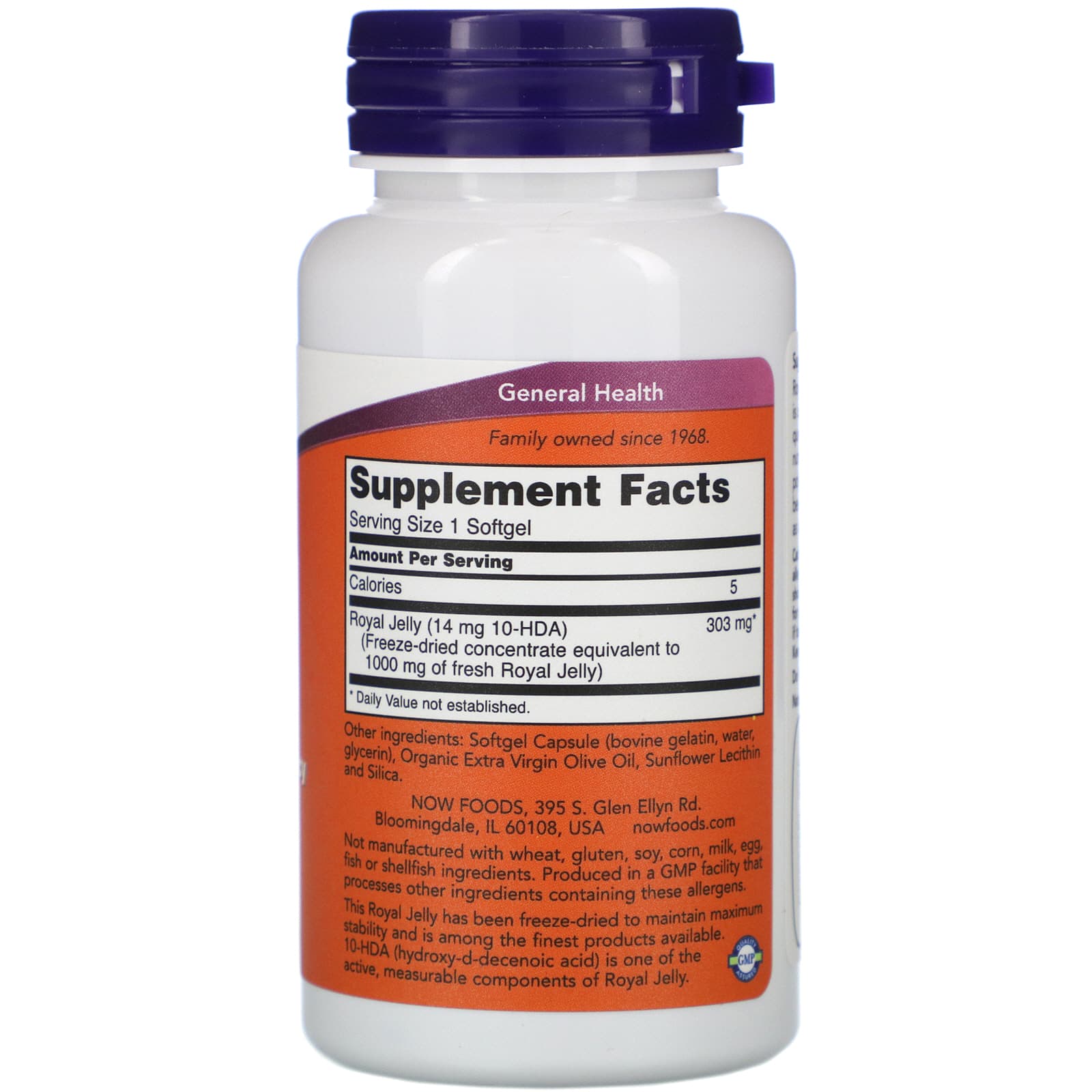 Now Foods, ROYAL JELLY 1000mg, 60 Softgels UPC 733739025609 | HiLife Vitamins