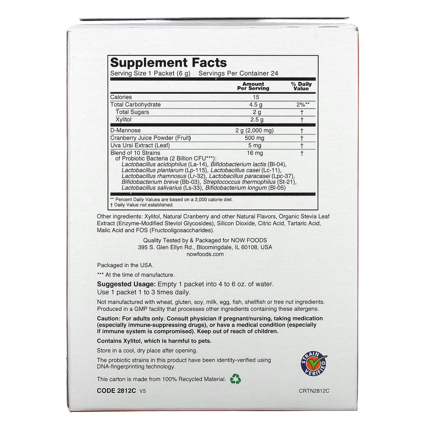 Now Foods, CRAN & MANNOSE WITH PROBIOTICS, 24 Drink Sticks UPC 733739028129 | HiLife Vitamins