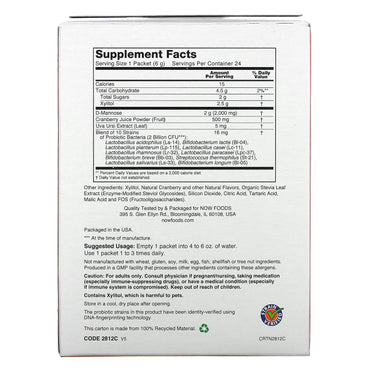 Now Foods, CRAN & MANNOSE WITH PROBIOTICS, 24 Drink Sticks UPC 733739028129 | HiLife Vitamins