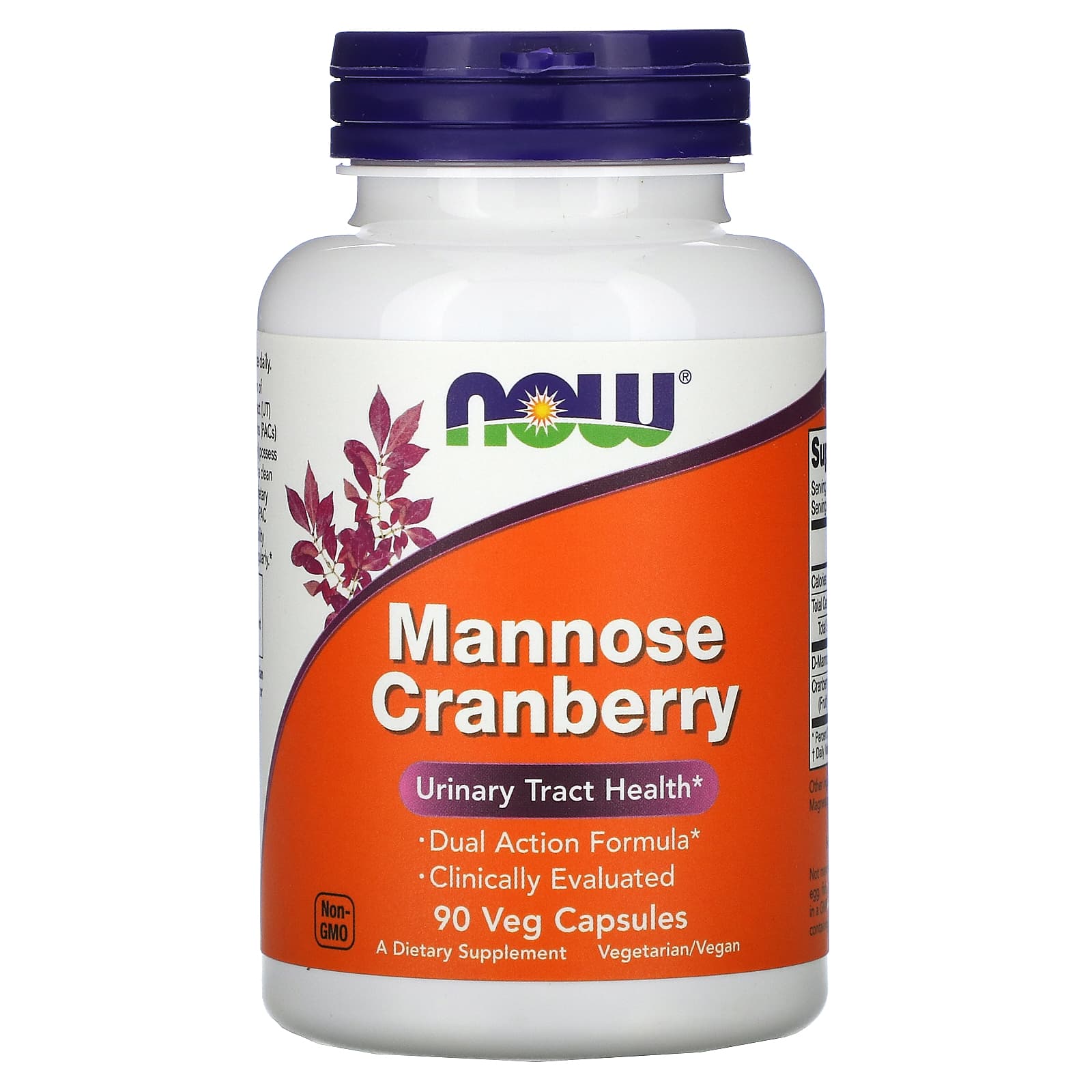 Now Foods, Mannose Cranberry 900mg/500mg 90 Vcaps, 90 Vegetarian Capsules UPC 733739028143 | HiLife Vitamins