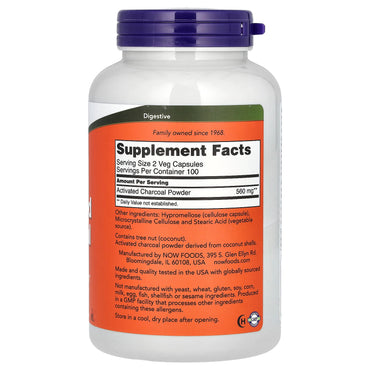 Now Foods, ACTIVATED CHARCOAL, 200 Veg Caps UPC 733739029157 | HiLife Vitamins