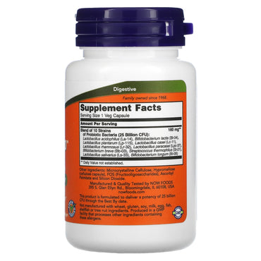 Now Foods, Probiotic 10 25 Billion, 50 Vegetarian Capsules UPC 733739029263 | HiLife Vitamins