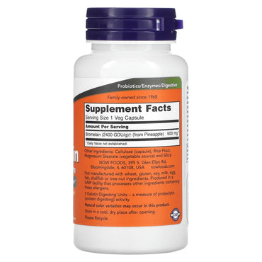 Now Foods, Bromelain 2400gdu/500 mg, 60 Veg Capsules UPC 733739029430 | HiLife Vitamins